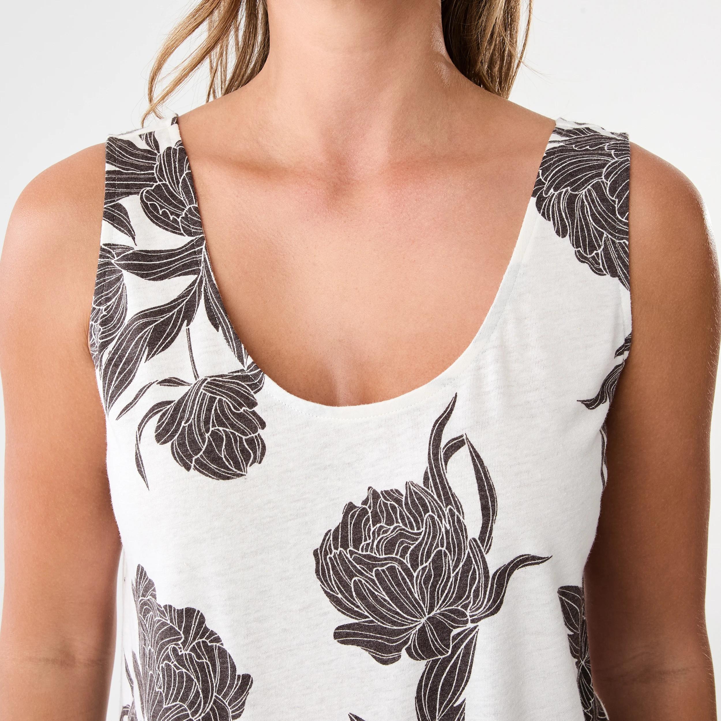 5 Sleeveless Linen Blend Scoop Neck Tank Choc Flrl, 5 of 5