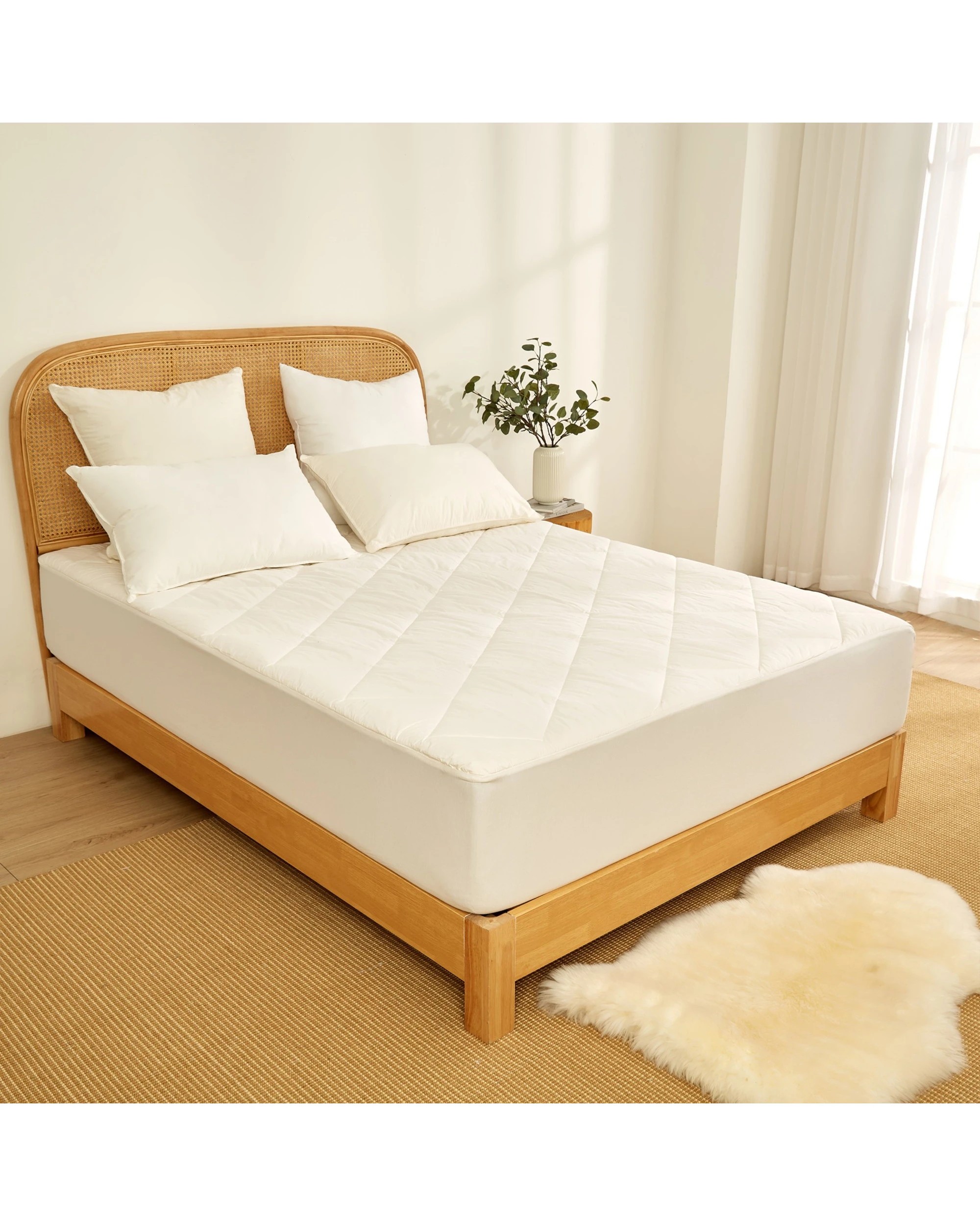 2 Wooltara Luxury Washable Cotton Japara Wool Rich Mattress Topper - Double Bed - White, 2 of 7