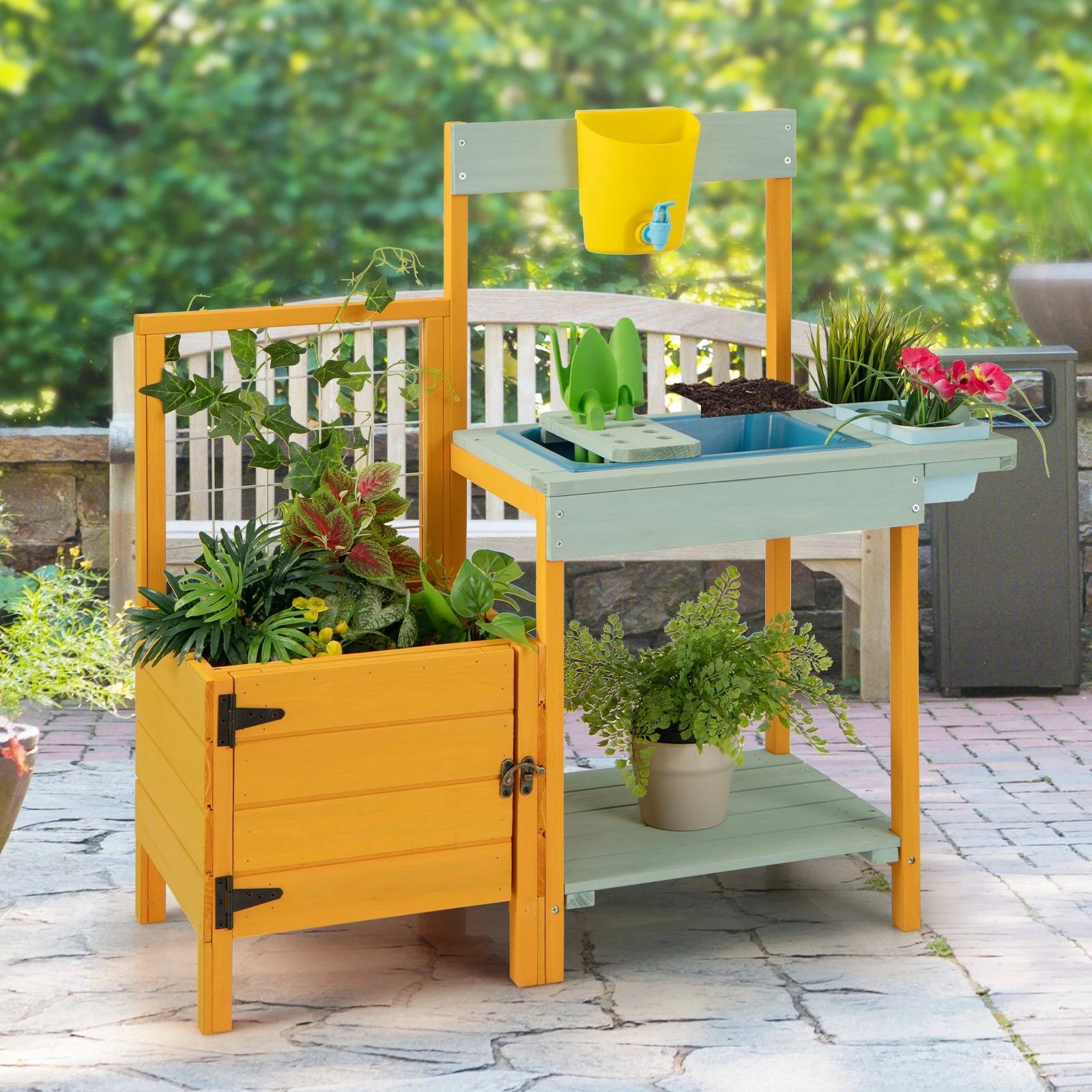 2 Costway Potting Bench Wooden Toy Gardening Center, 2 of 2