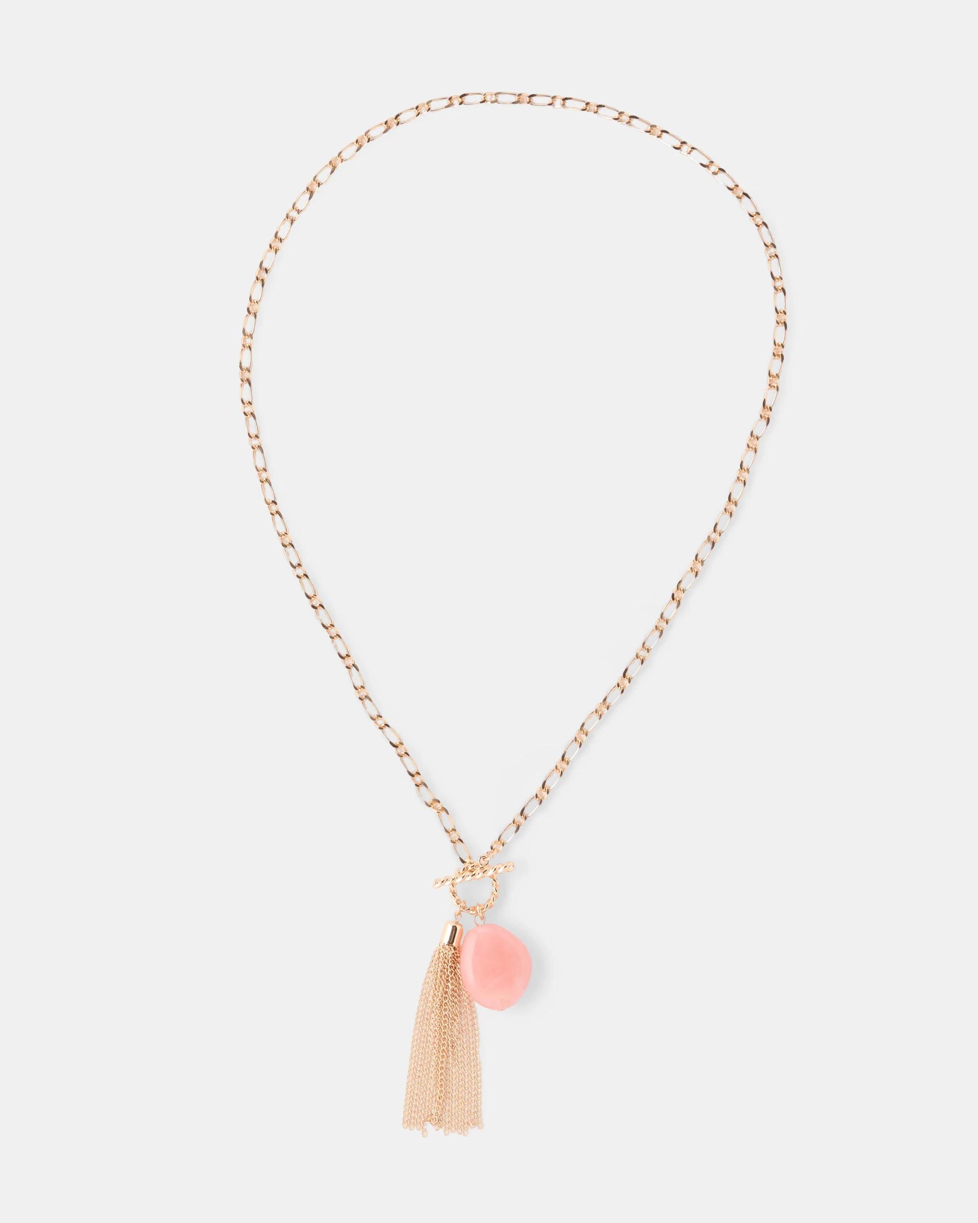 2 Long Pendant Necklace - Pink and Gold Tone Gold, 2 of 3