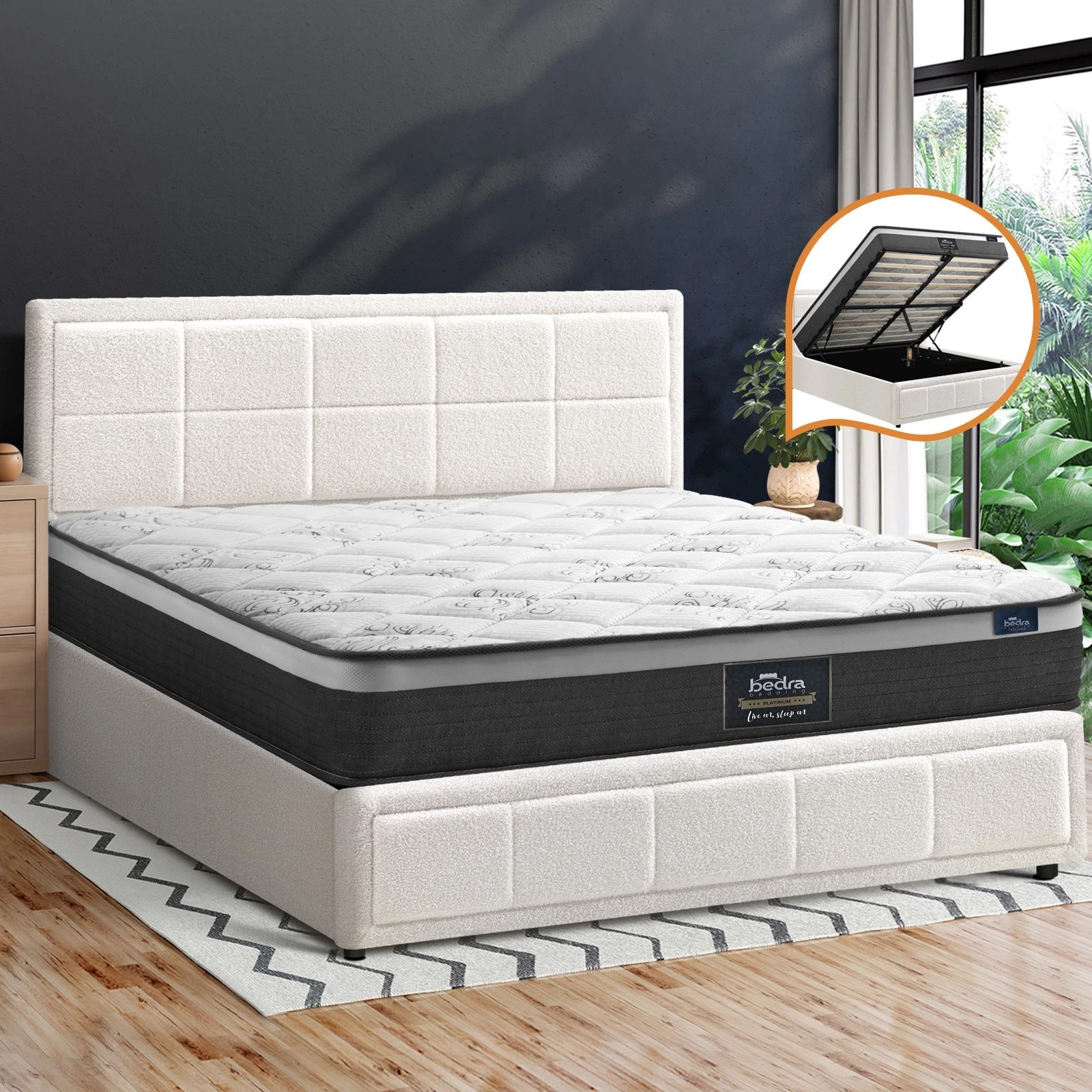 3 Oikiture Bed Frame Queen Size Gas Lift Storage With Mattress Set BOSS - White, 3 of 8