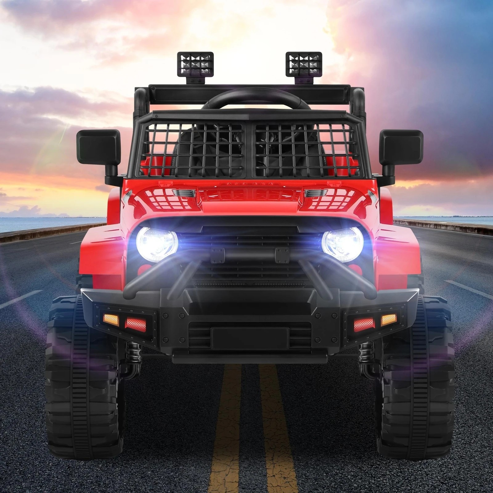 8 Alfordson Kids Ride On Car Toy Jeep Electric 12V 70W Motors R/C LED Lights - Red, 8 of 10