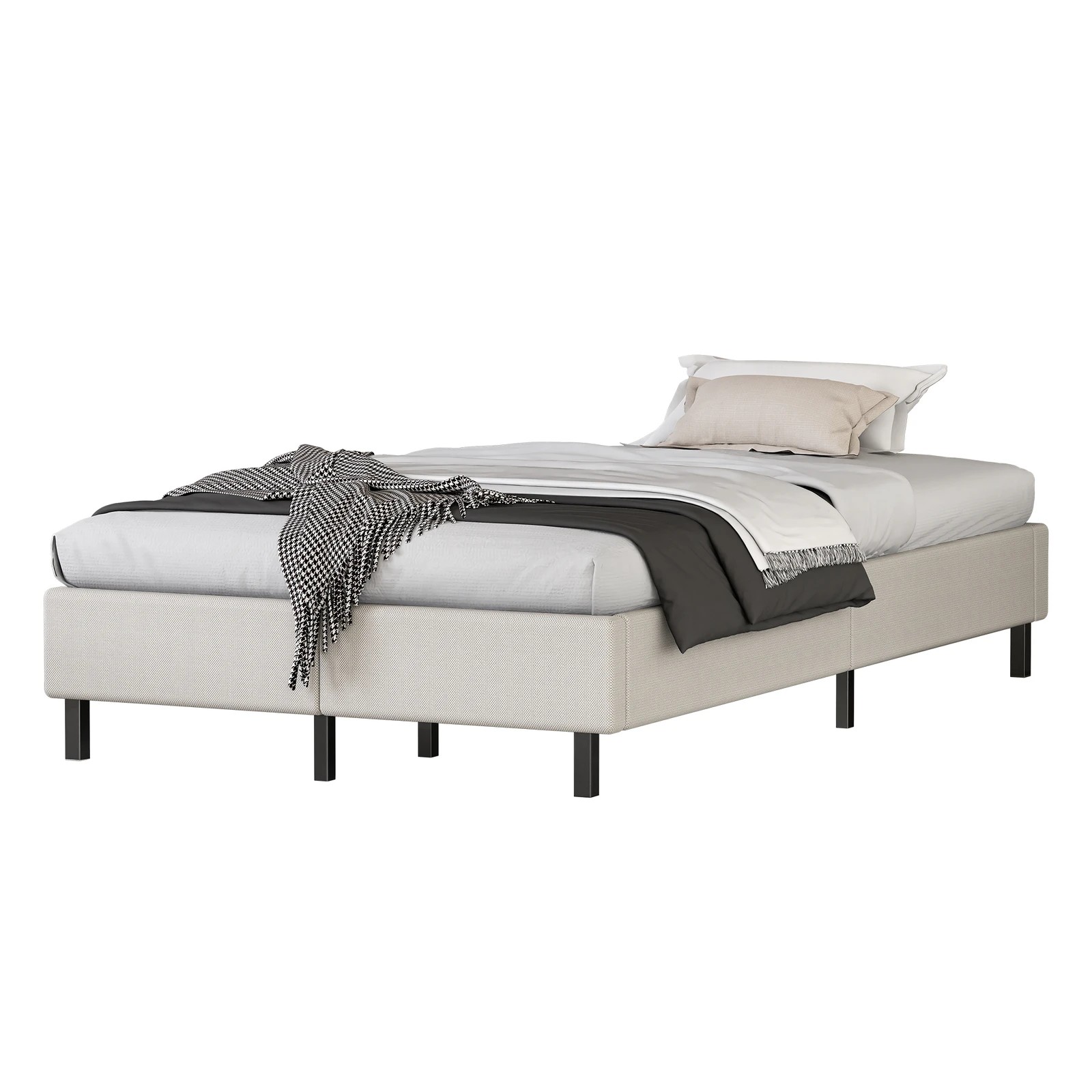 1 Alfordson Bed Frame King Single Mattress Base Foundation Beige Fabric Basel - Beige, 1 of 10