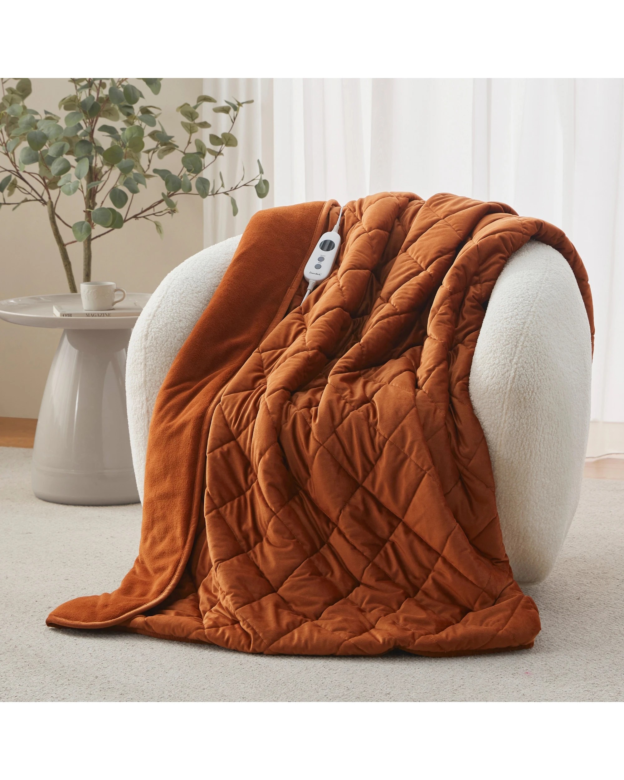 1 Dreamaker Haven Quilted Velvet Heated Throw 130x160cm - Rust, 1 of 8