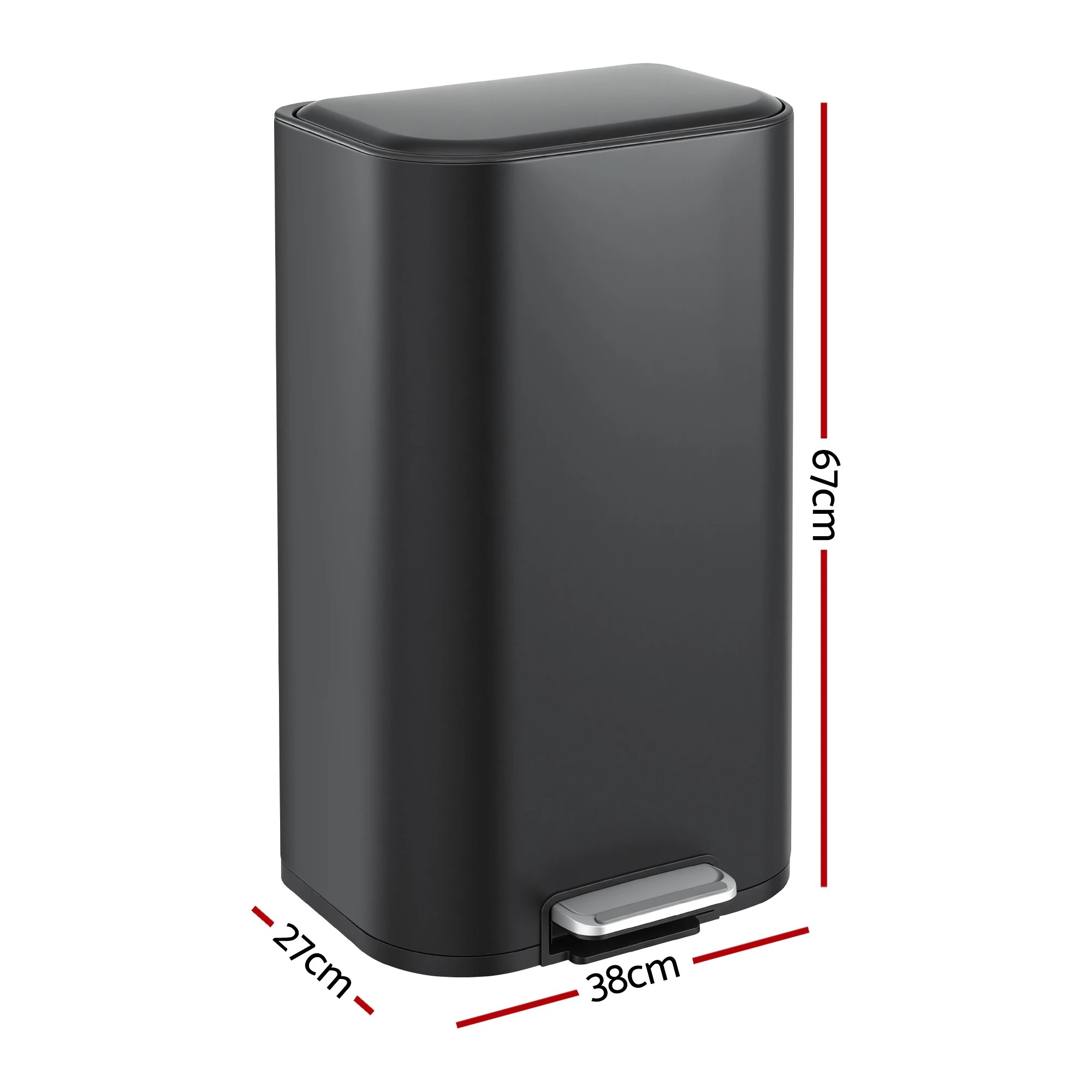 2 Cefito 40L Kitchen Trash Can Pedal Bin Rubbish Bin Steel Soft-Close Lid - Black, 2 of 9