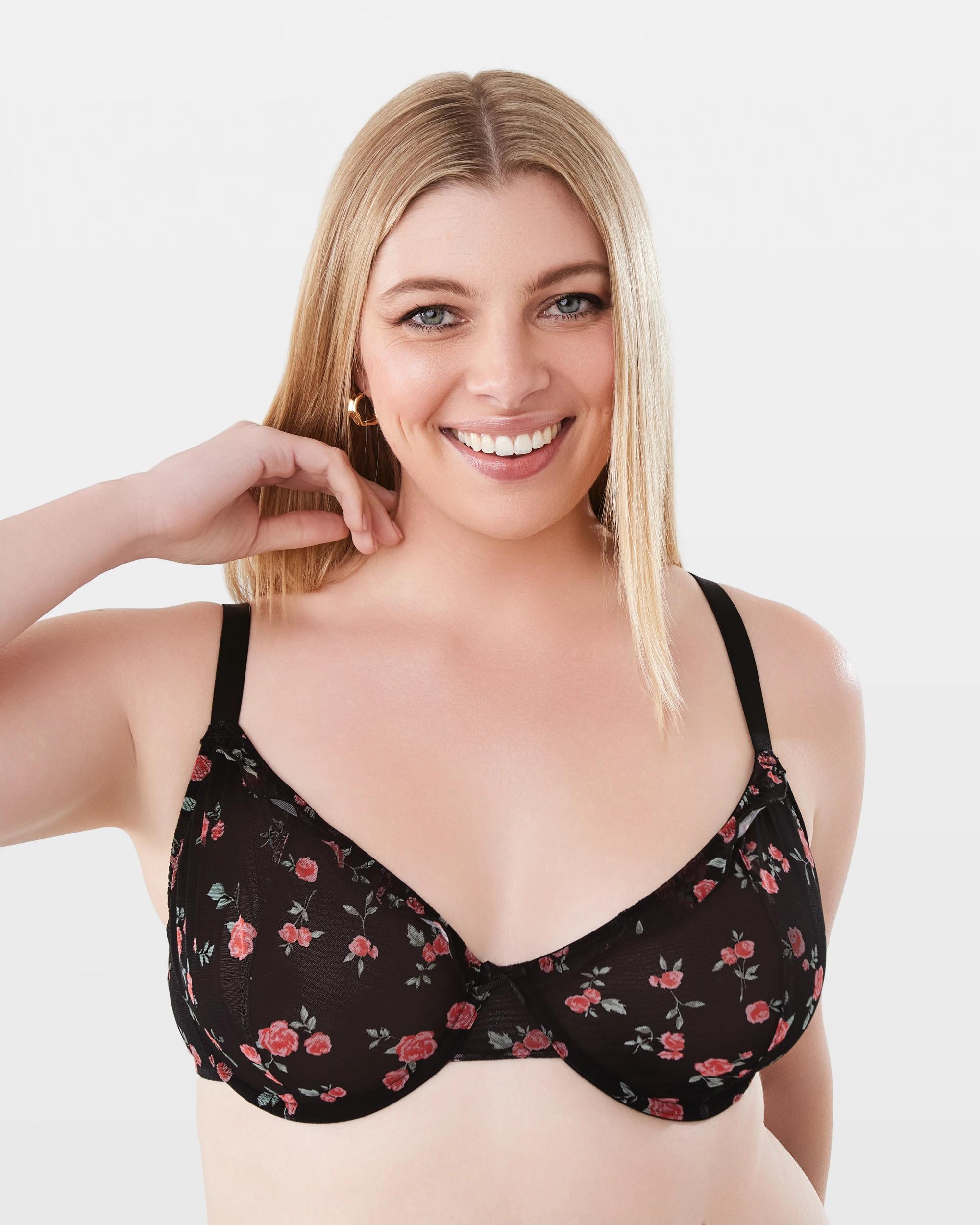 1 Full Figure Soft Cup Mesh Ruffle Underwire Bra Wild Rose, 1 of 6