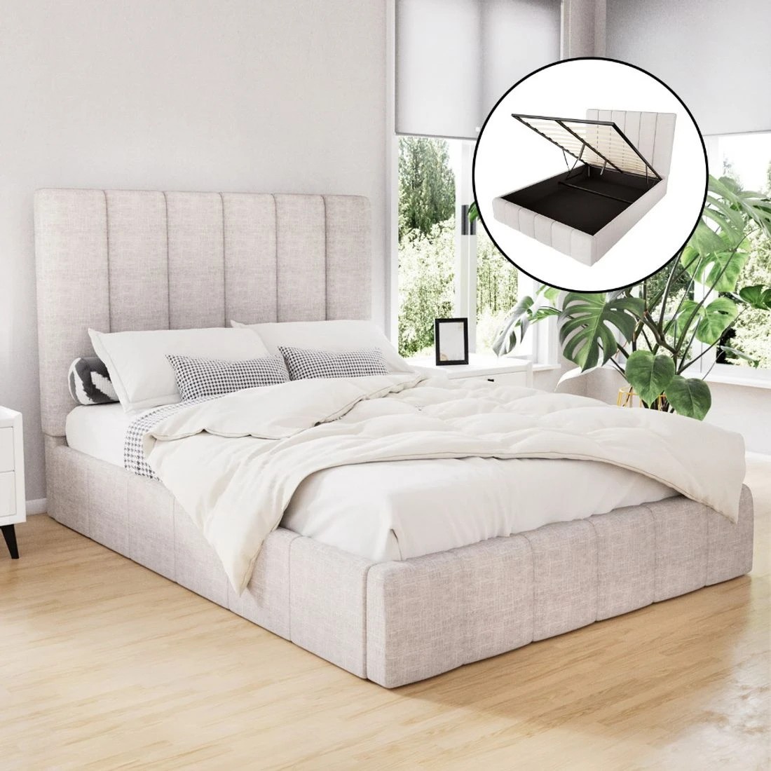 3 Artiss Bed Frame Double Size  TETTE - Beige, 3 of 7