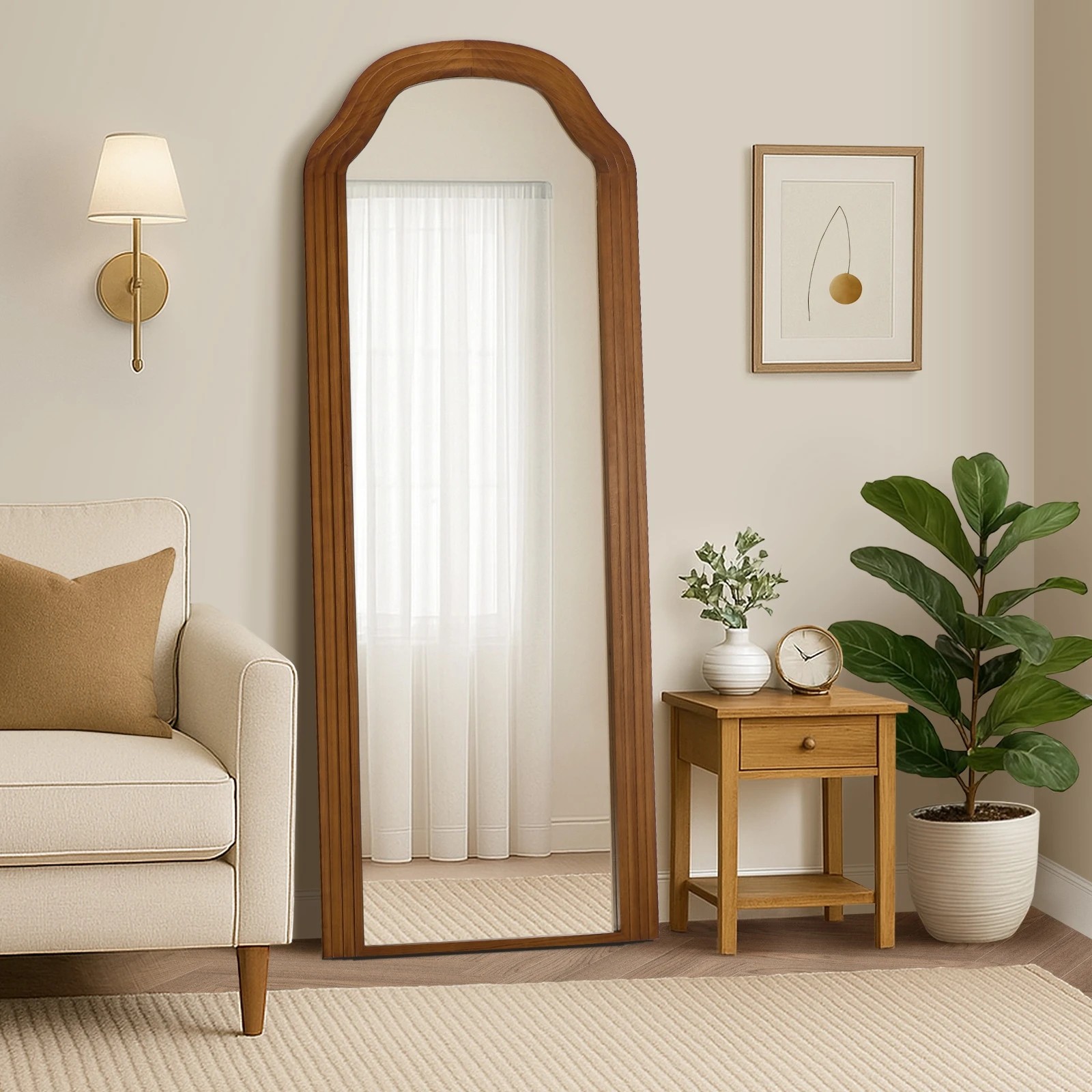 3 Oikiture Full Length Mirror Floor Makeup Mirrors 165x60cm Wood Bedroom - Brown, 3 of 10