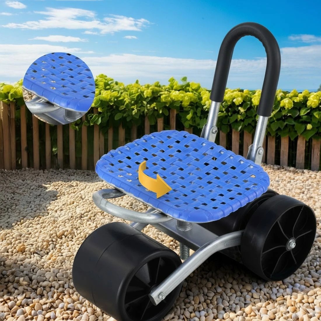 5 Gardeon Garden Stool Seat Foldable with Wheels - Blue, 5 of 6