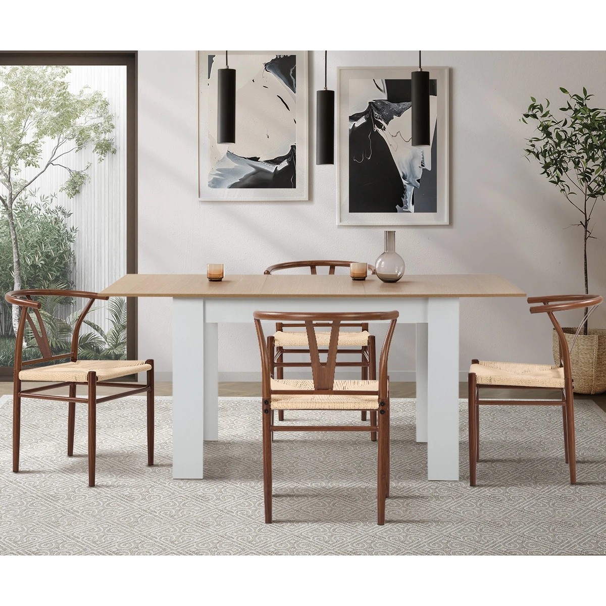 6 Oikiture 2x Dining Chair Metal Hans Wegner Chair Wishbone Cafe Lounge -Walnut, 6 of 9