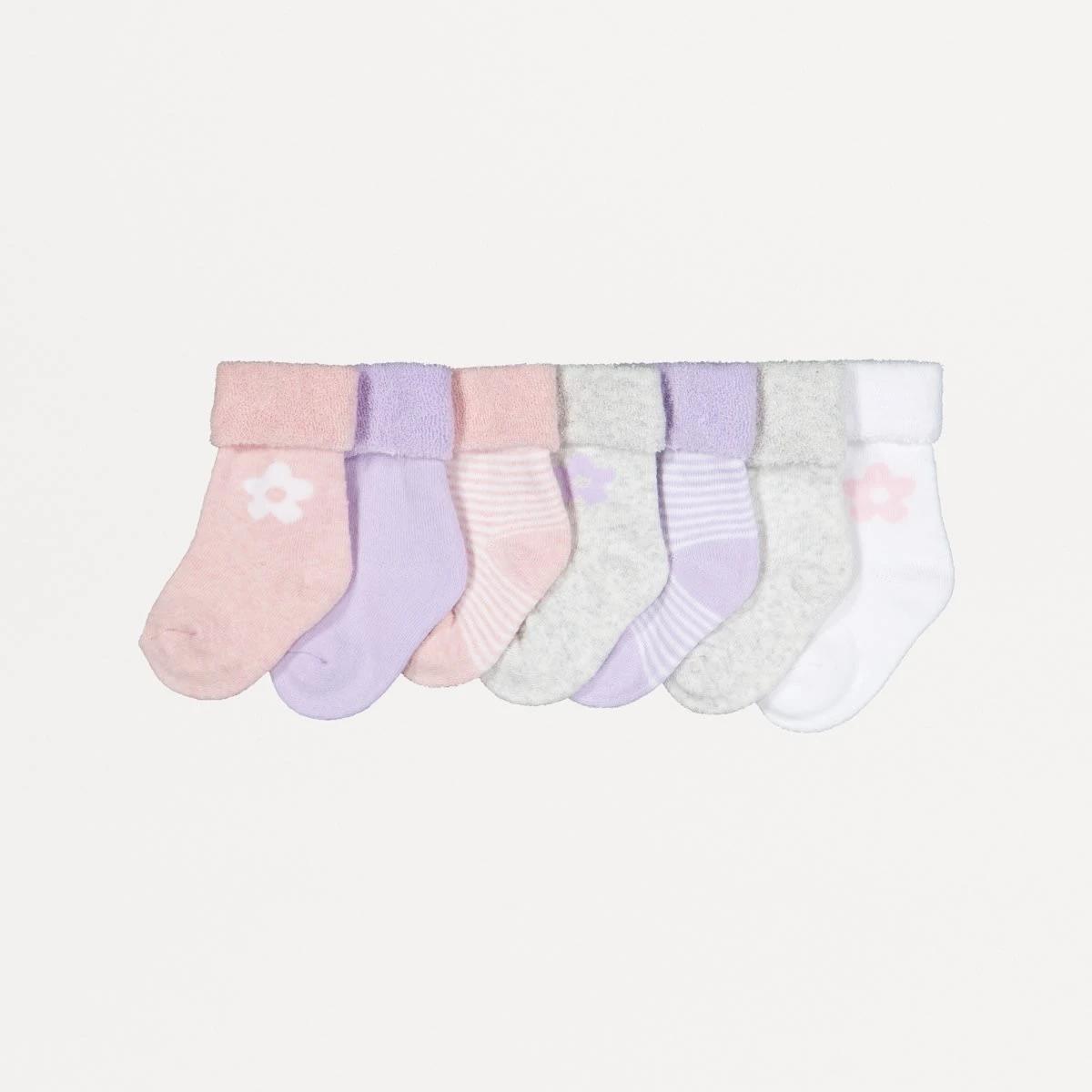 1 7 Pack Cotton Terry Socks Pur Flower, 1 of 2