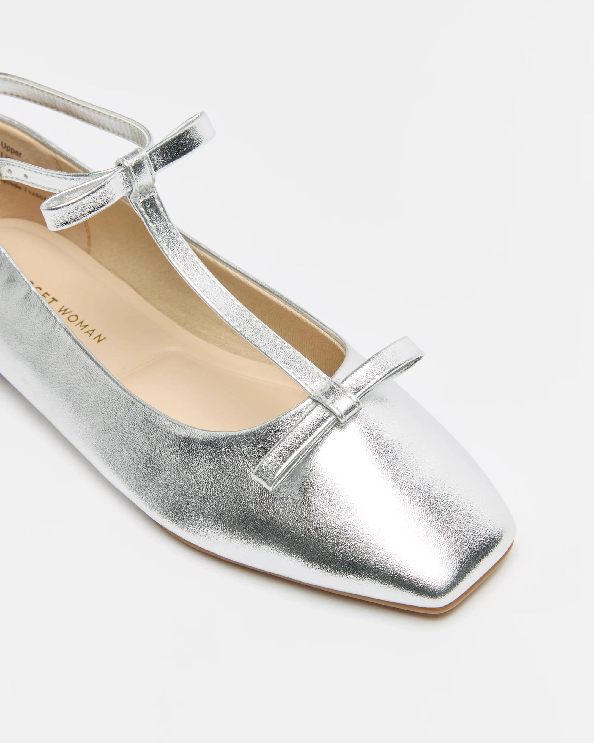 2 Target Womens T-Bar Ankle Strap Ballet Flat SILVER, 2 of 3