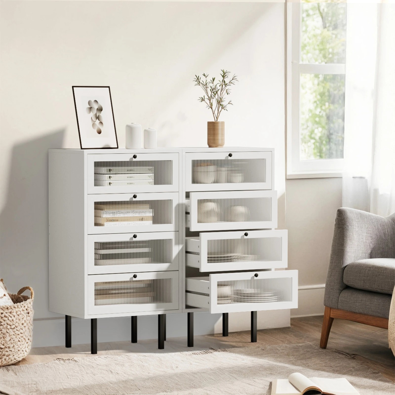 3 Oikiture 4 Chest Of Drawers Tallboy Dresser Storage Cabinet Sideboard
 - White, 3 of 10