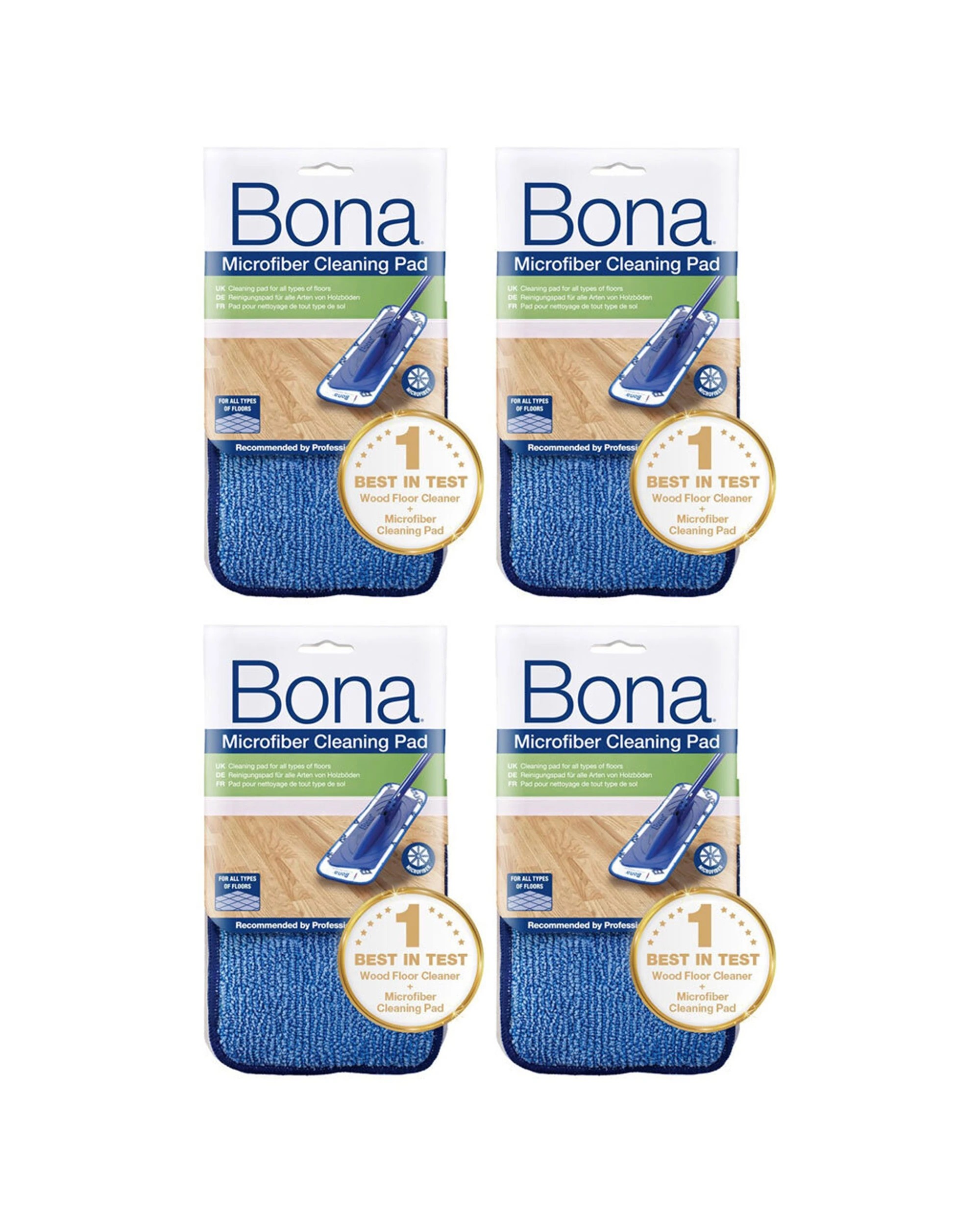 1 Bona 4PK Microfibre Cleaning Pad Washable Reusable For All Mops - Blue, 1 of 1