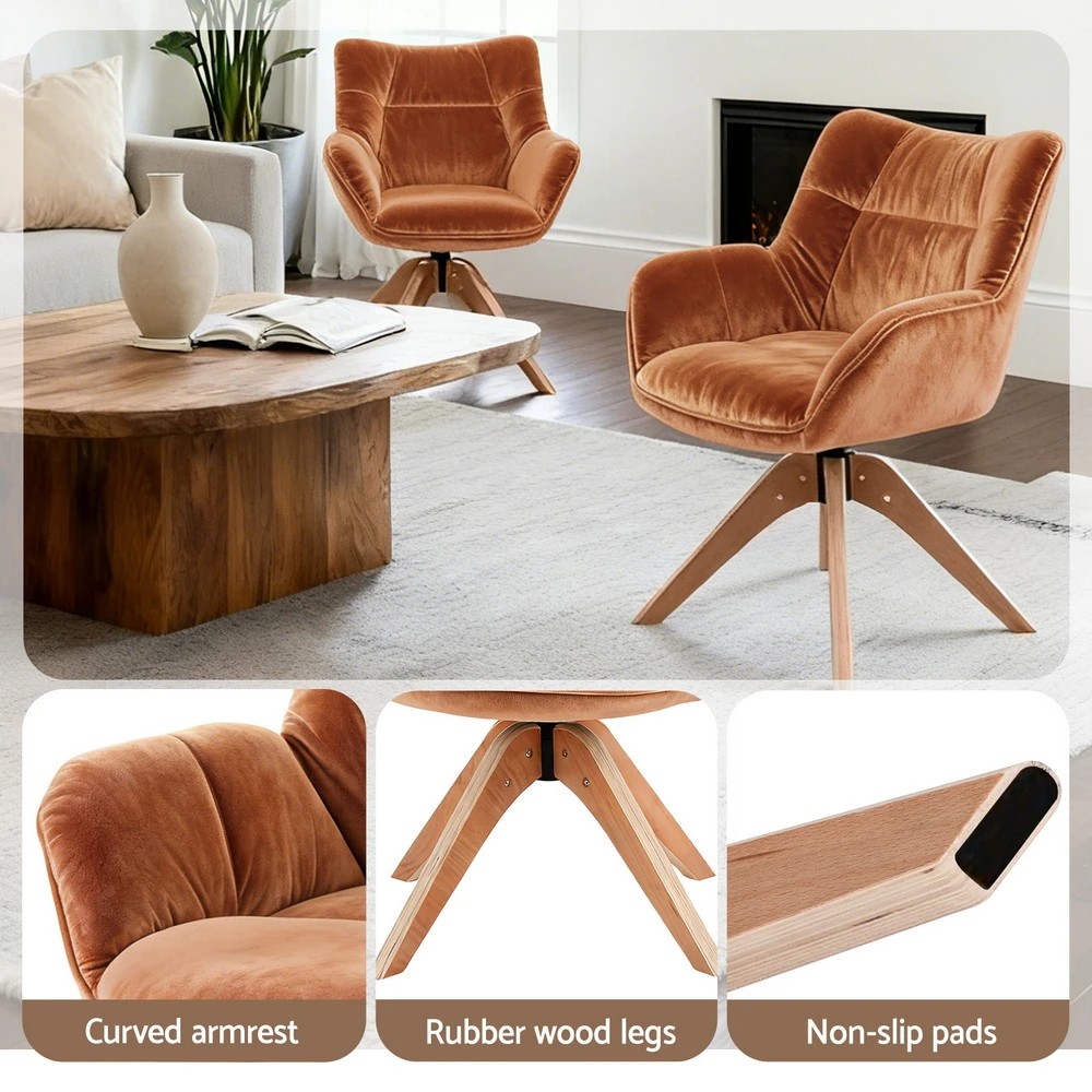 5 Artiss Swivel Chair Armchair Nursing Velvet Brown - Brown, 5 of 6