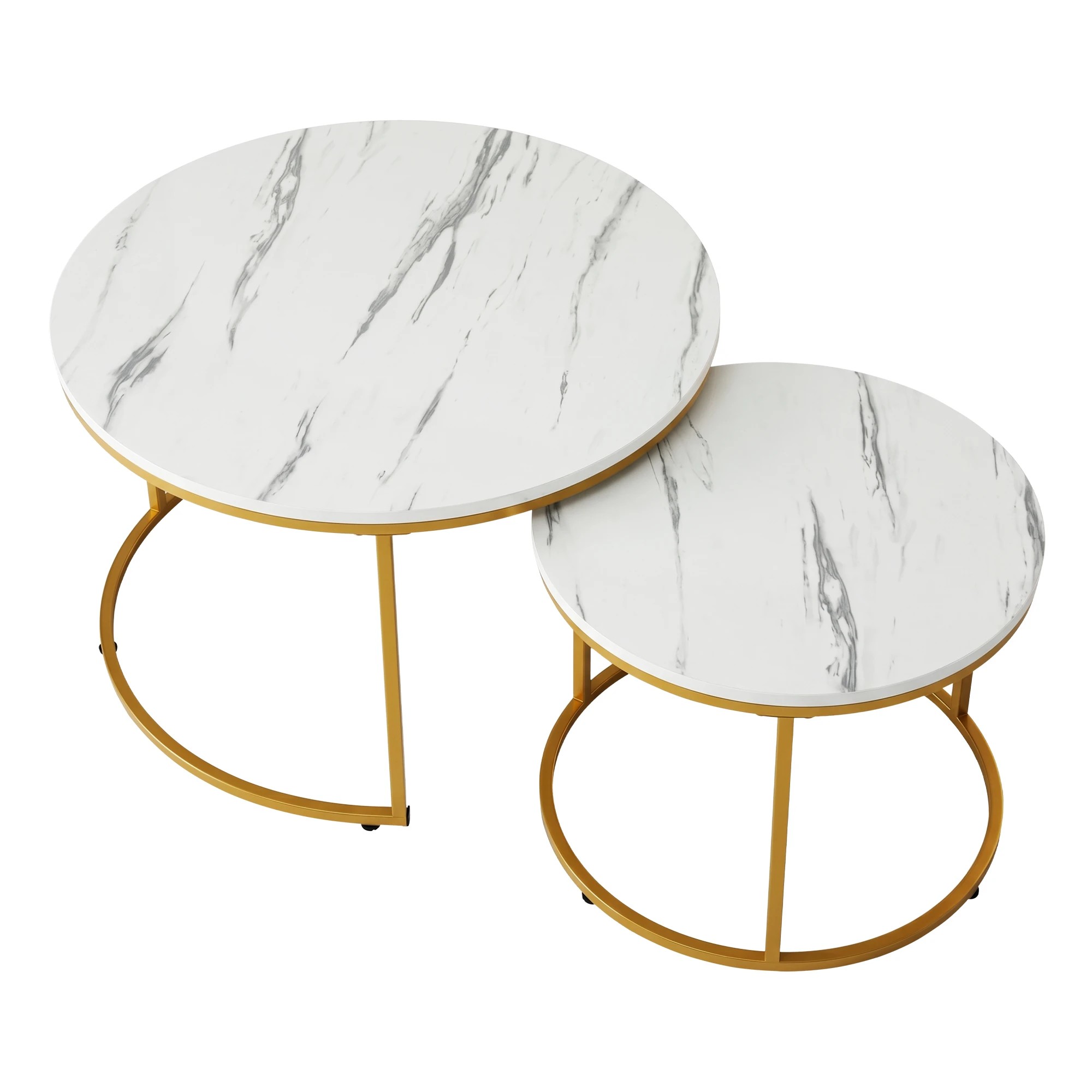 3 Artiss Nesting Coffee Table Set of 2 Round Marble Effect End Side Table 70/50cm - Multi, 3 of 8