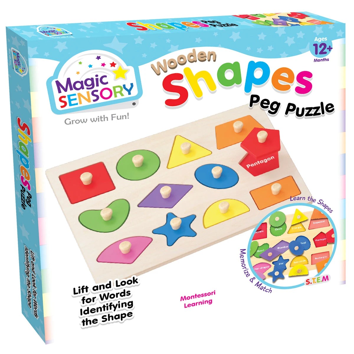 2 Magic Sensory Wooden Shapes Peg Puzzle, 2 of 3