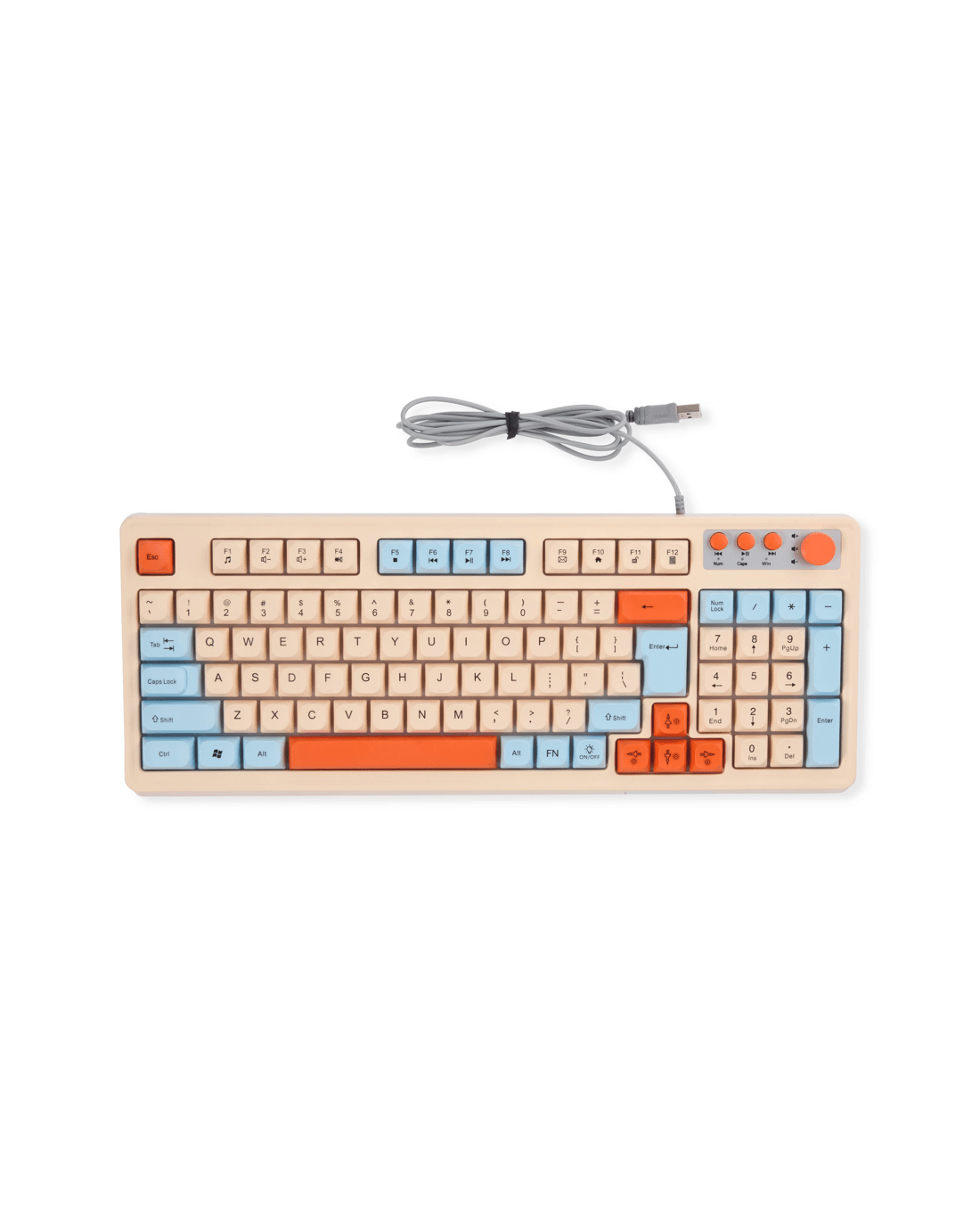 4 Membrane Wired Keyboard - Beige, Blue and Orange, 4 of 8