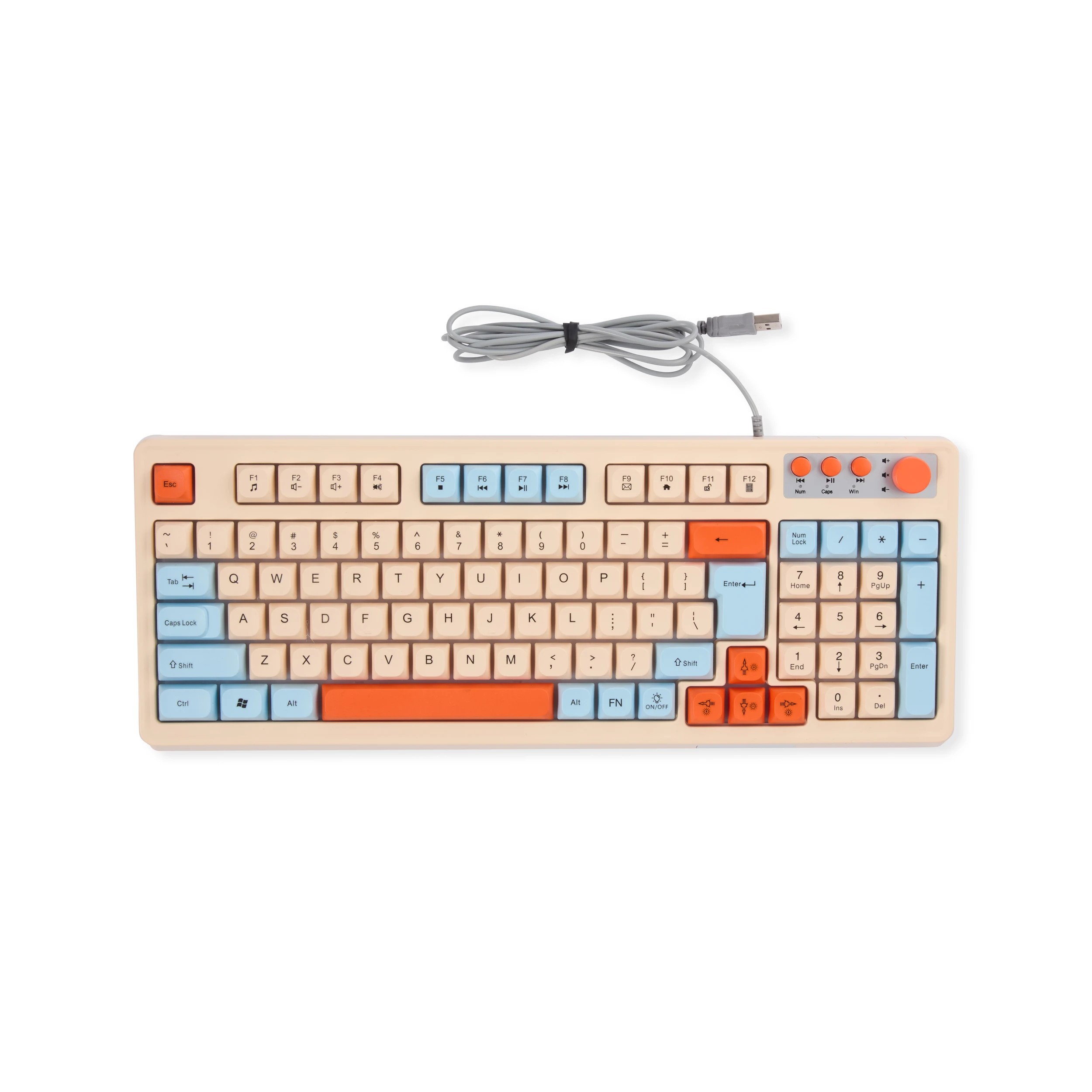 4 Membrane Wired Keyboard - Beige, Blue and Orange, 4 of 8