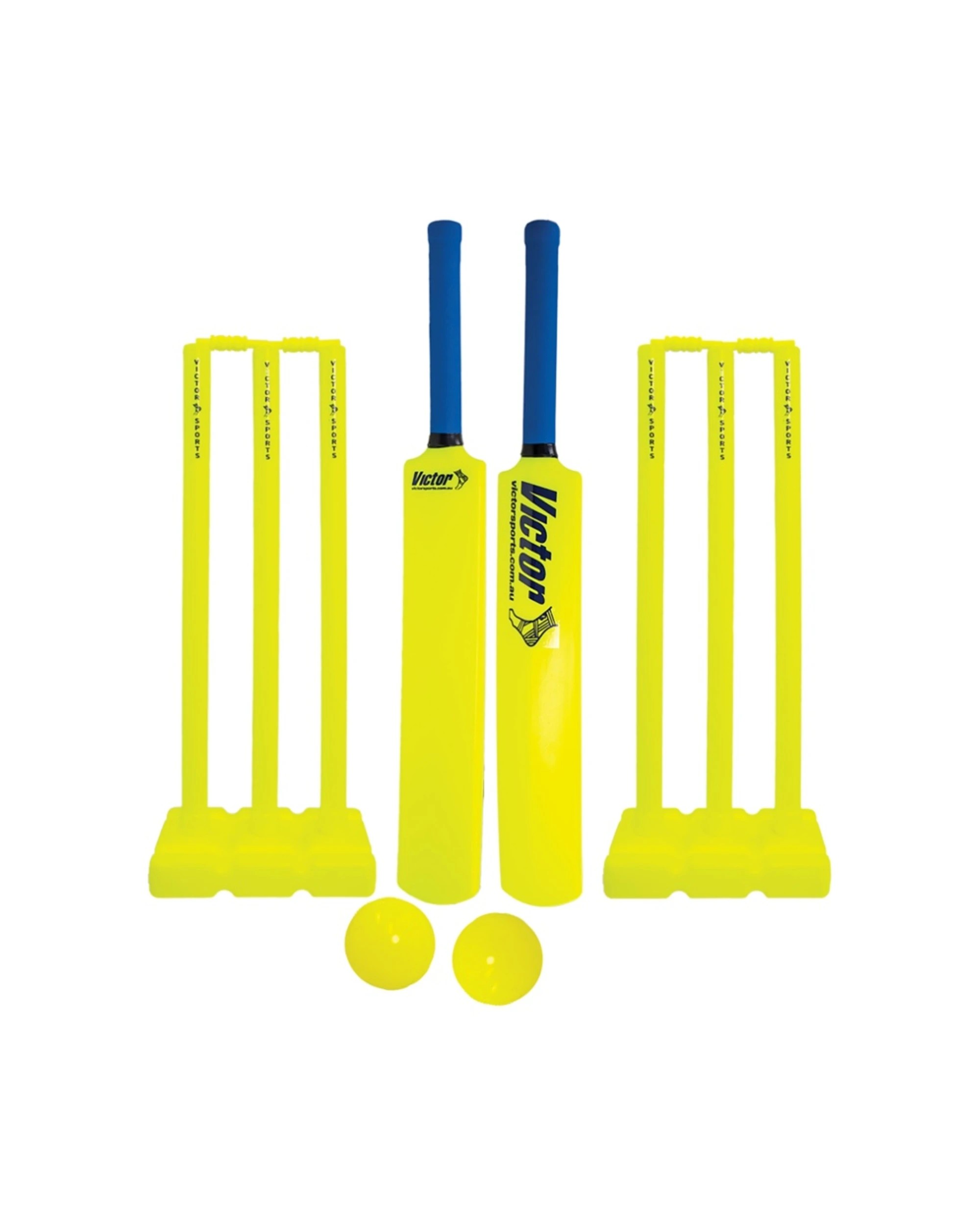 2 Victor Cricket Plastic Set With Carry Bag Bats Balls Stumps Size 6 - Yellow, 2 of 3