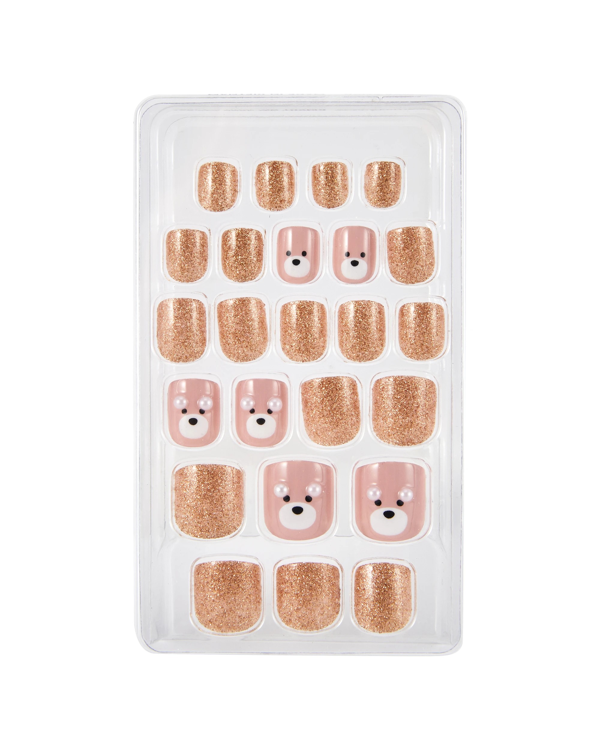 3 OXX Junior 24 Pack Kids Pre-Glued Stick-On Nails - Square Shape, Glitter Teddy Bears, 3 of 4