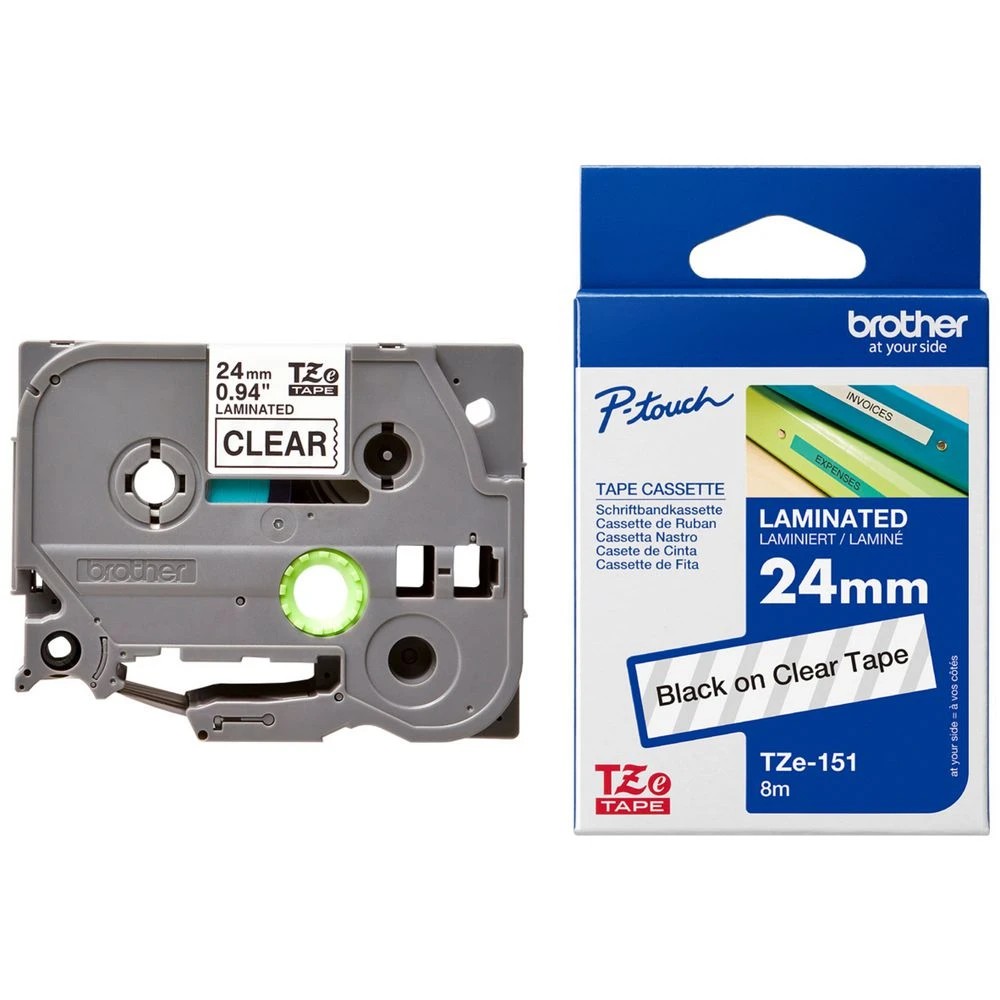 2 Brother TZe-151 Laminated Tape 24mm x 8m Black on Clear, 2 of 2