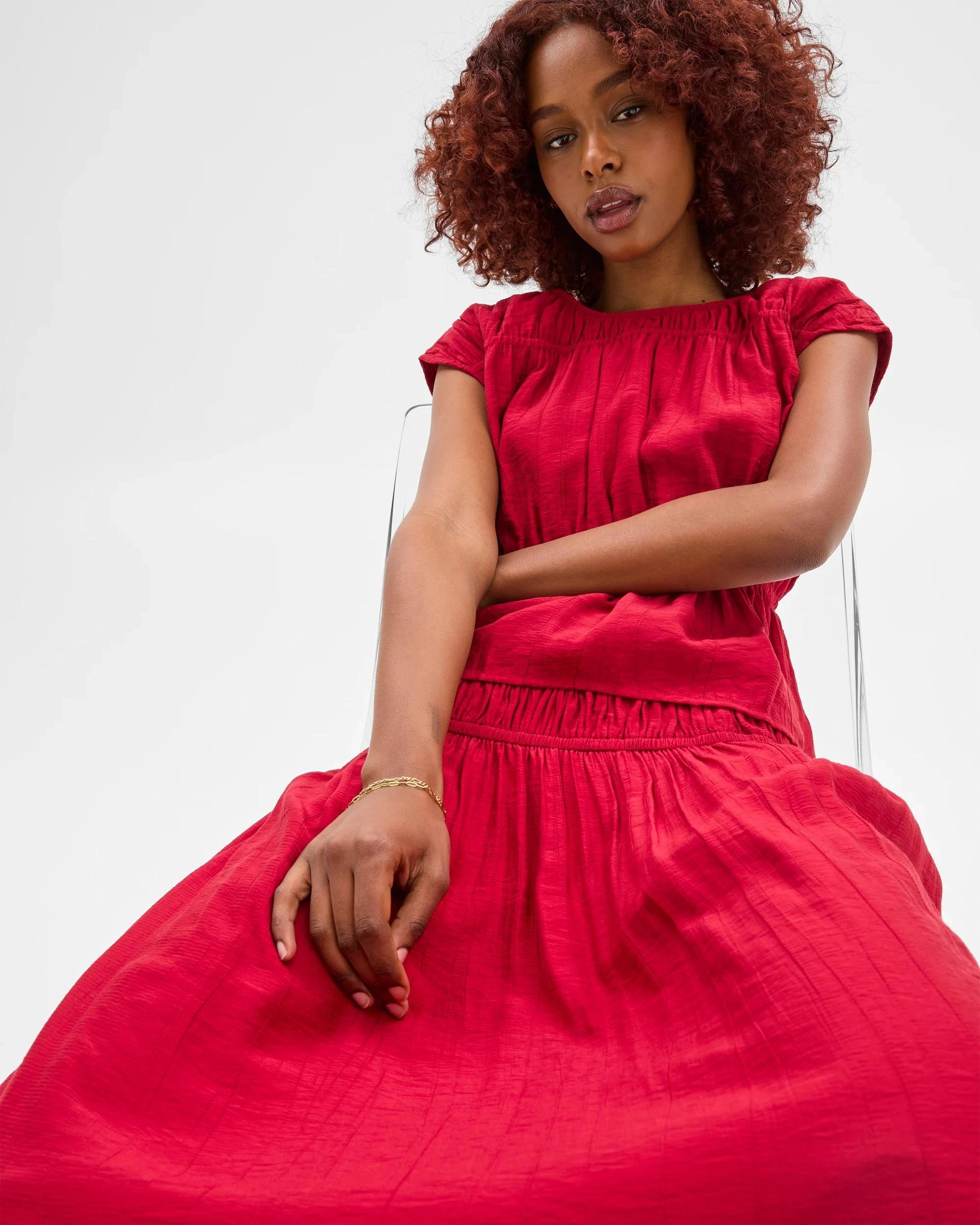 6 Target Petites Crinkle Midi Skirt CRIMSON, 6 of 6