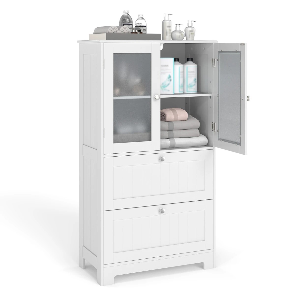 4 Costway 108cm Bathroom Floor Storage Cabinet w/2 Drawers Freestanding Cupboard, 4 of 5