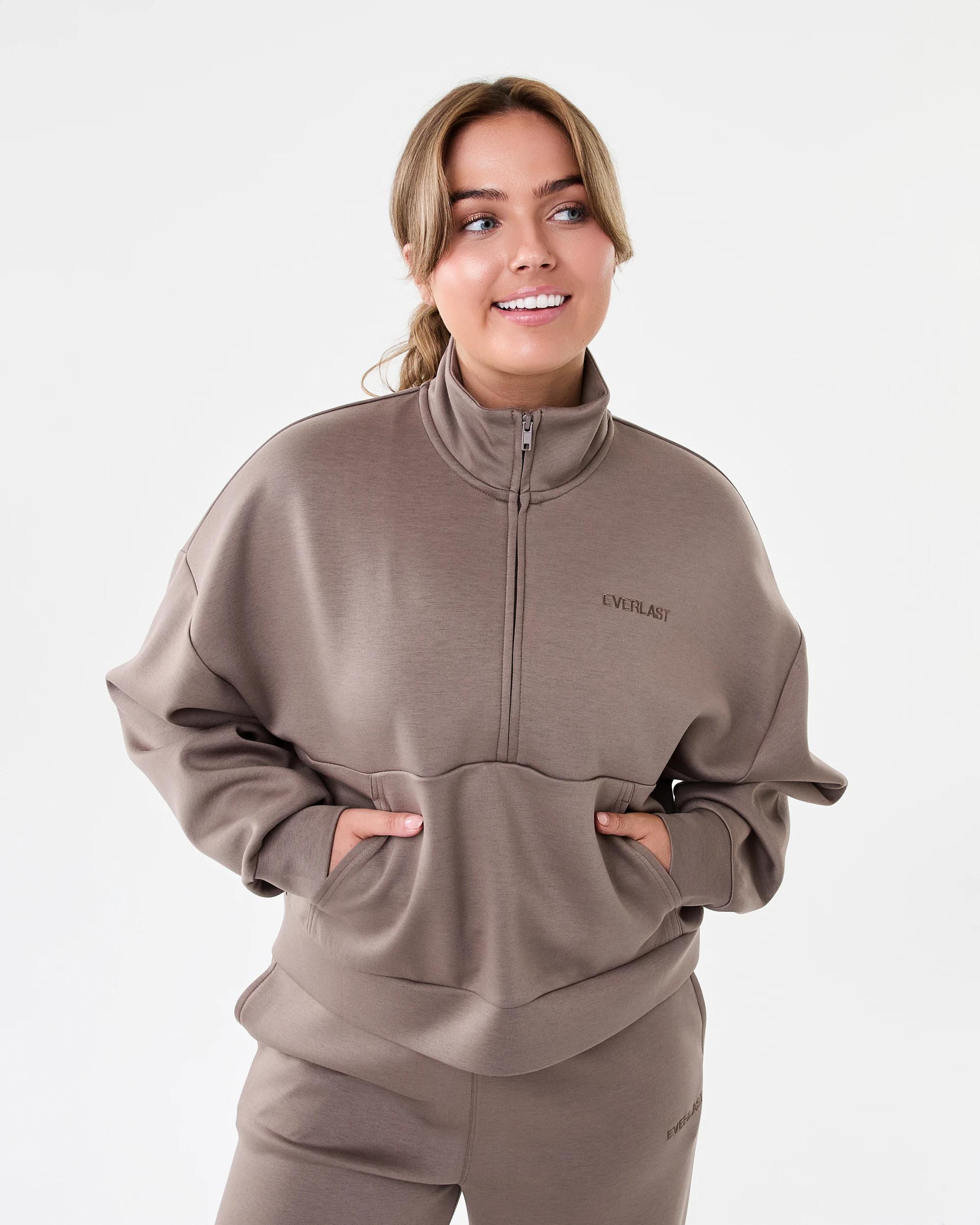 1 Everlast Womens Evercomfort 1/4 Zip Sweatshirt Mushroom, 1 of 7