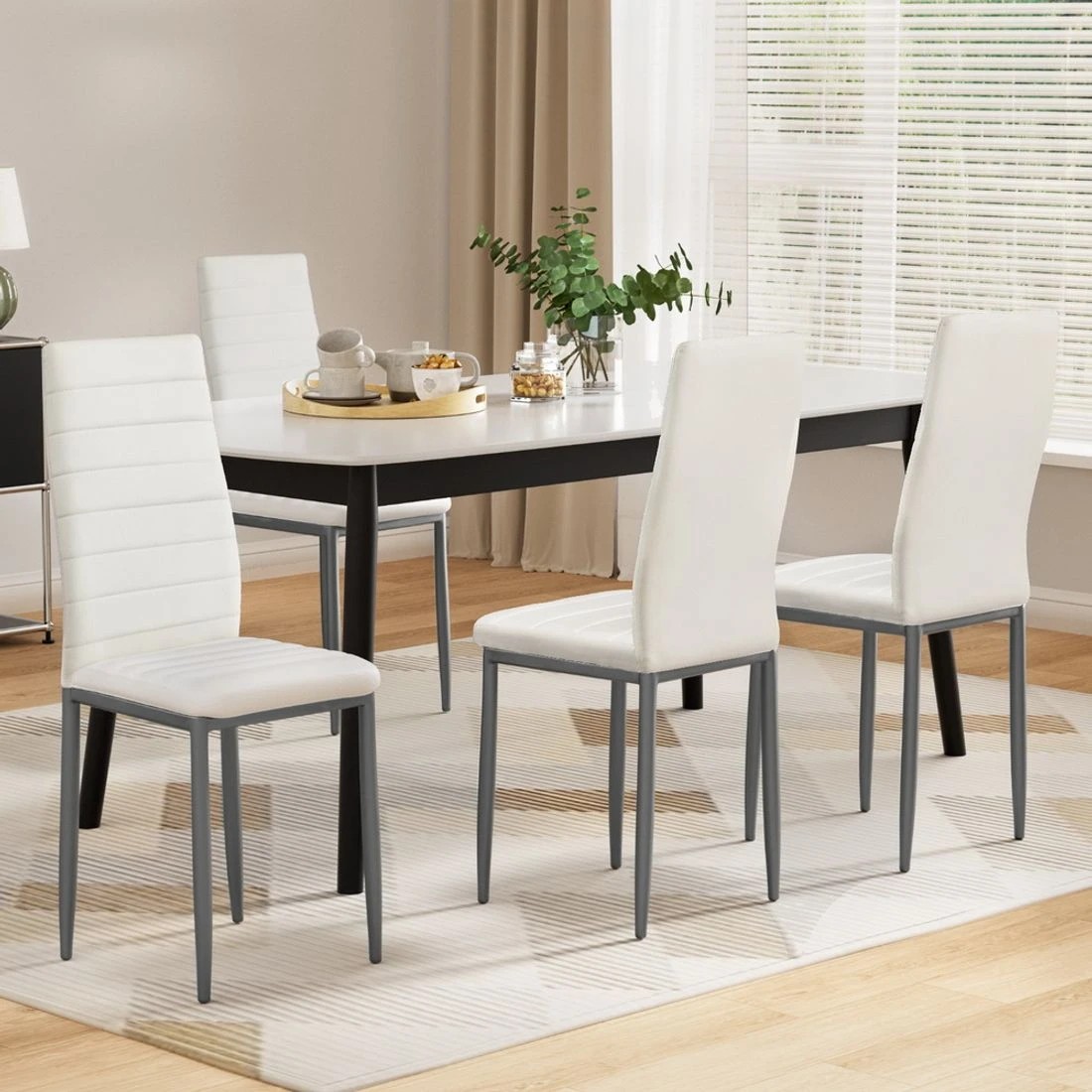 3 Artiss Dining Chairs Set of 4 Leather Channel Tufted - White, 3 of 7