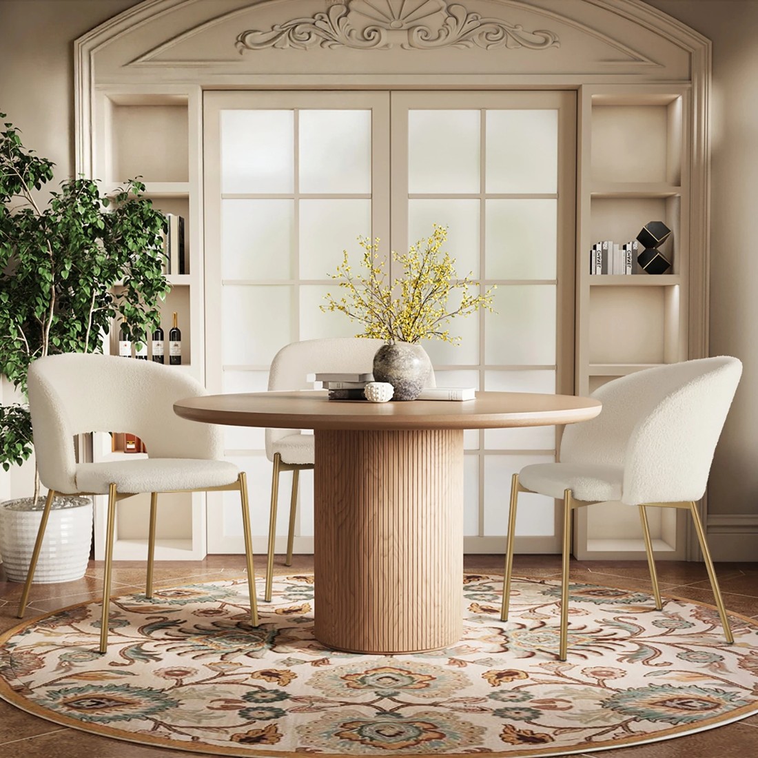 5 Oikiture 2x Dining Chair Sherpa Accent Chairs Tub Armchairs Gold Metal Legs
 - White, 5 of 10