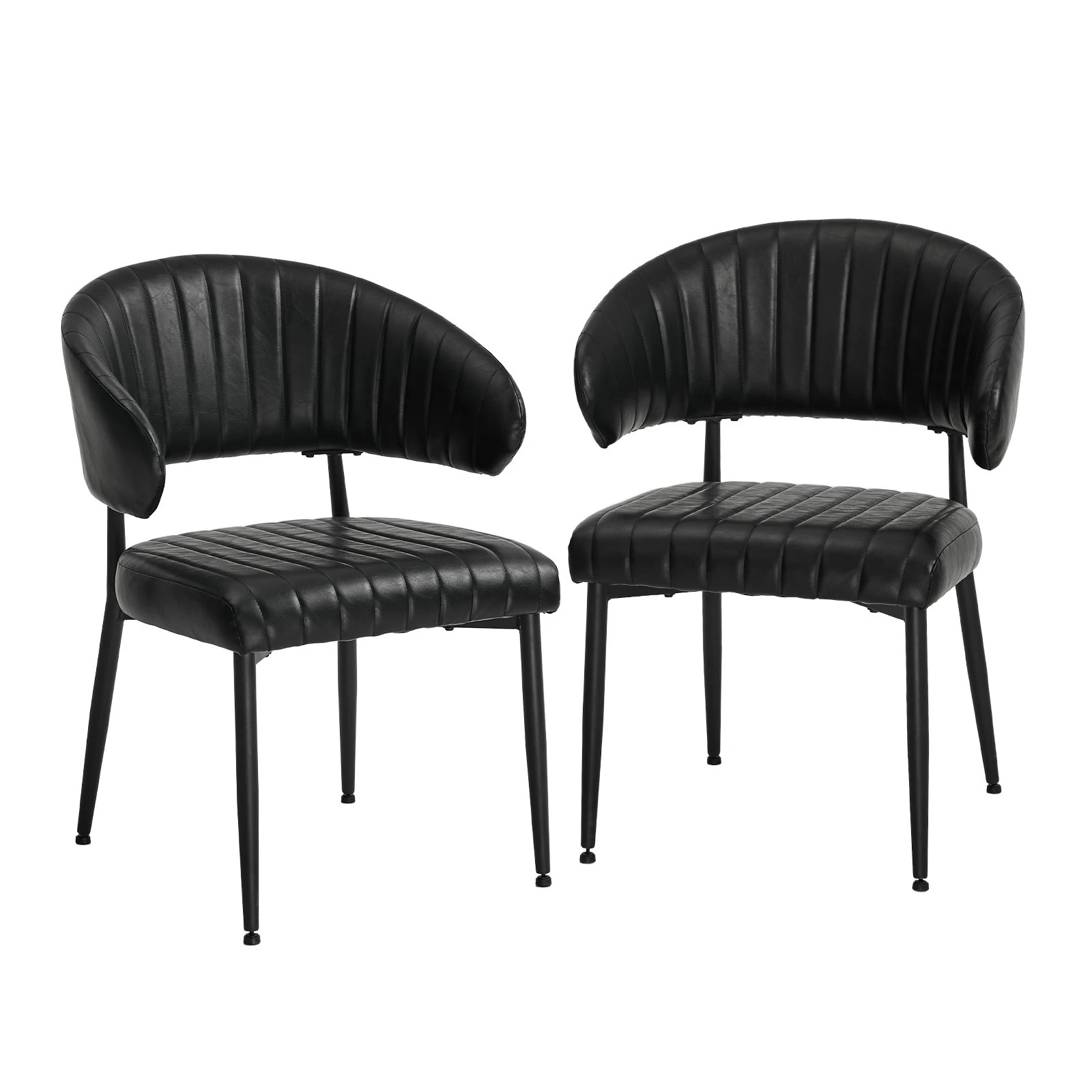 1 Oikiture 2x PU Leather Dining Chair Kitchen Padded Seat - Black, 1 of 9
