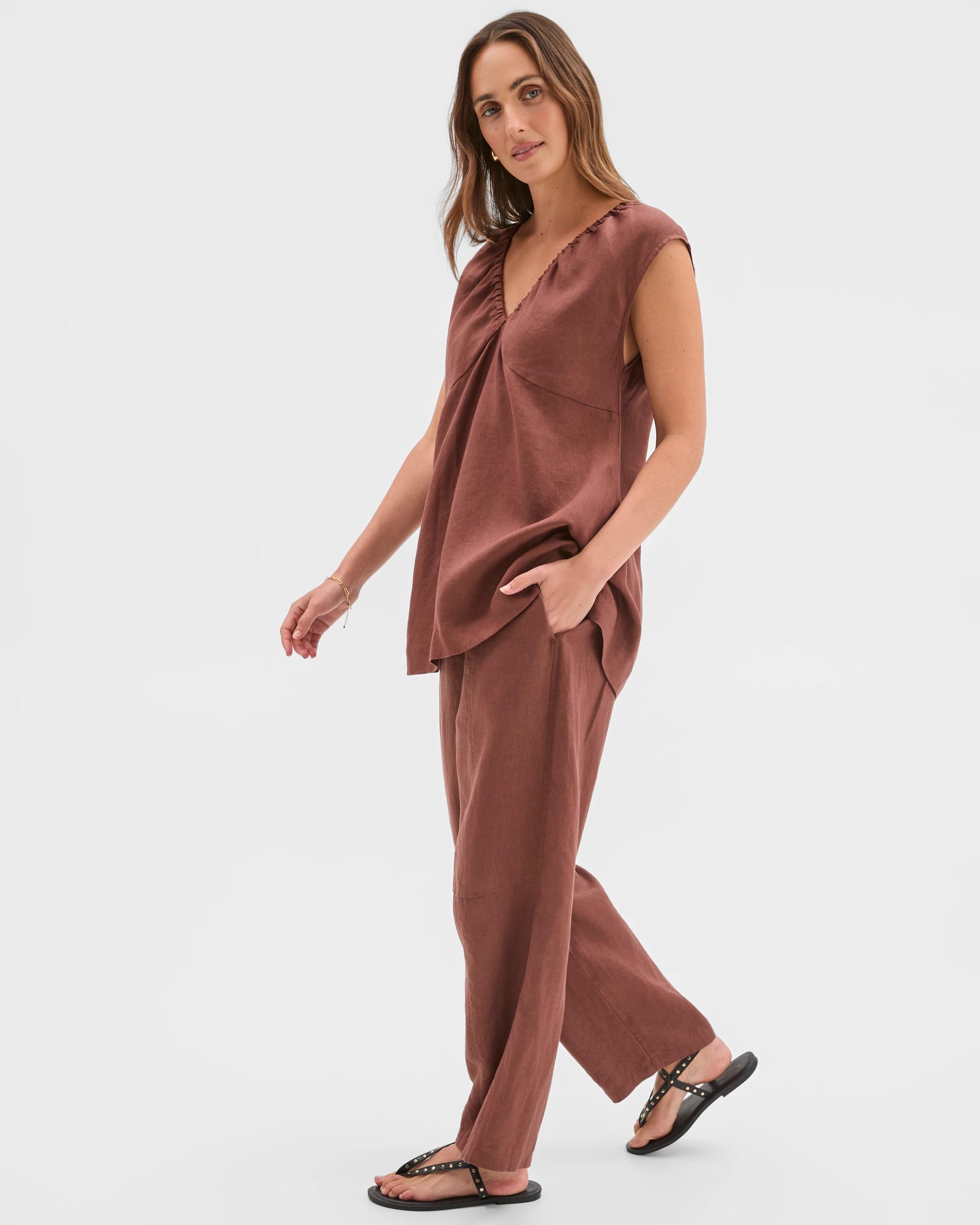 3 Target Woman European Linen Short Sleeve Top SOFT BROWN, 3 of 6