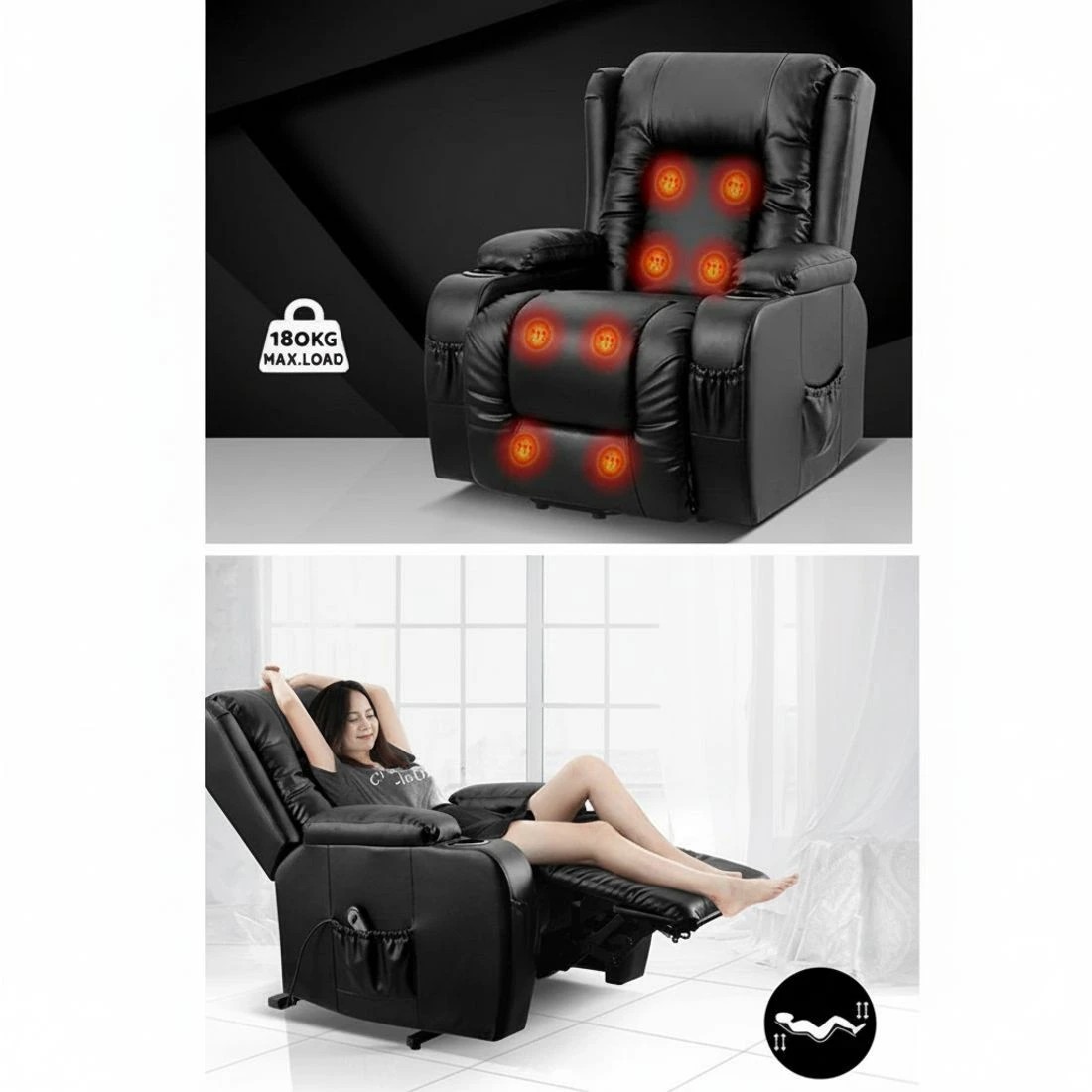 5 Artiss Recliner Chair Lift Assist Heated Massage Chair Leather - Black, 5 of 7