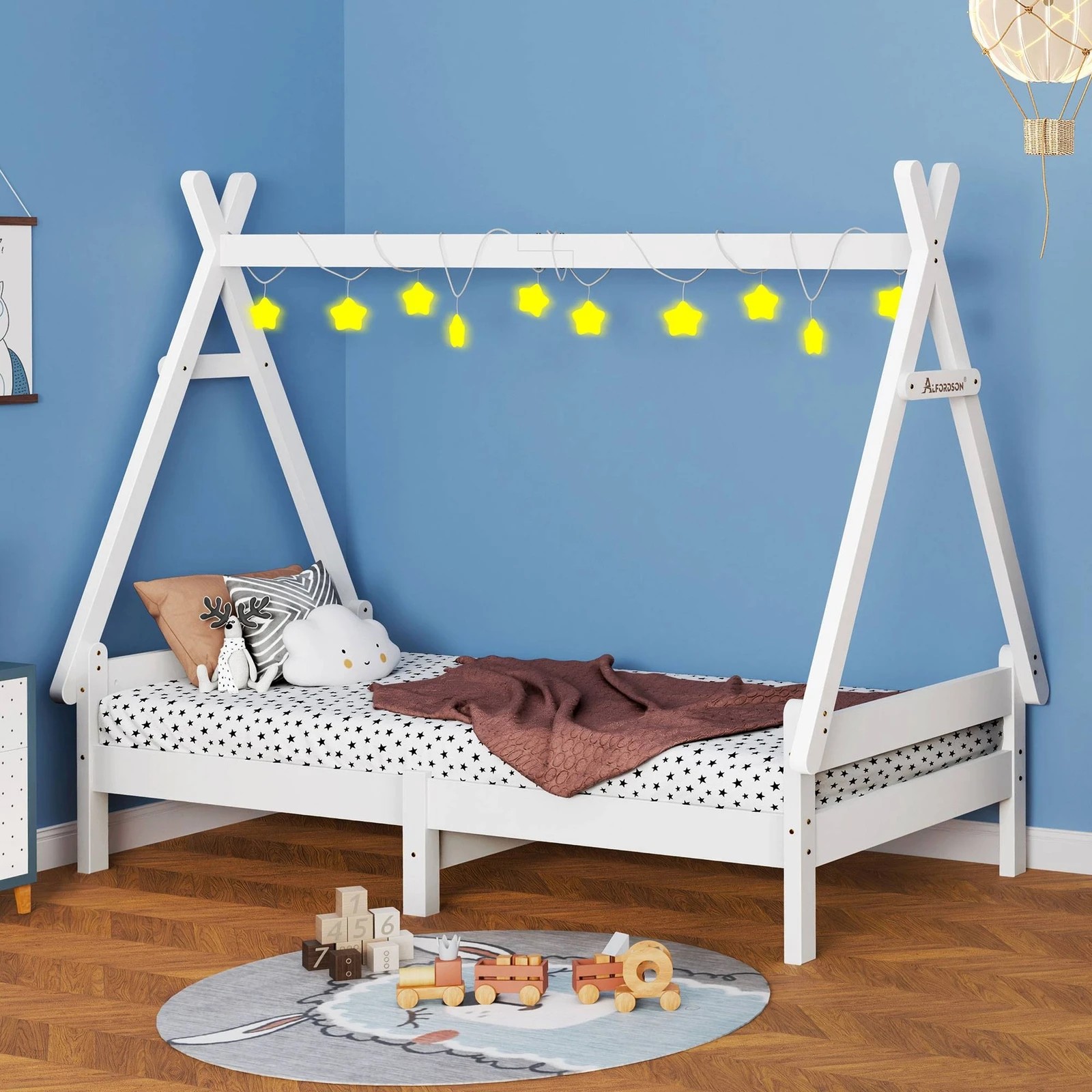 2 Alfordson Kids Bed Frame Wooden Timber Single House Frame Platform Base Estelle - White, 2 of 10
