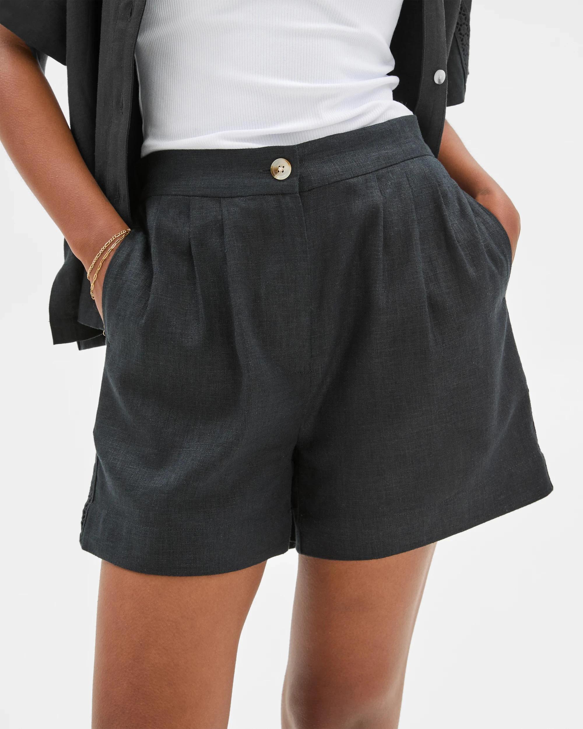 3 Target Petites Linen Blend Crochet Trim Shorts BLACK, 3 of 6