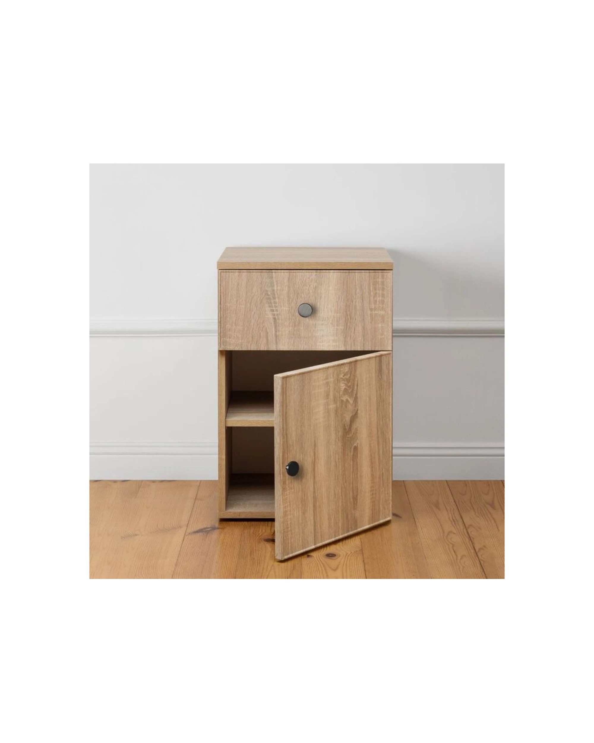 2 European Cabinetry Porto Oak Slim Bedside Table Round Handle - Natural, 2 of 4