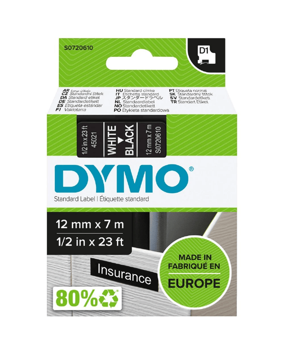 DYMO D1 Label Tape 12mm x 7m White on Black