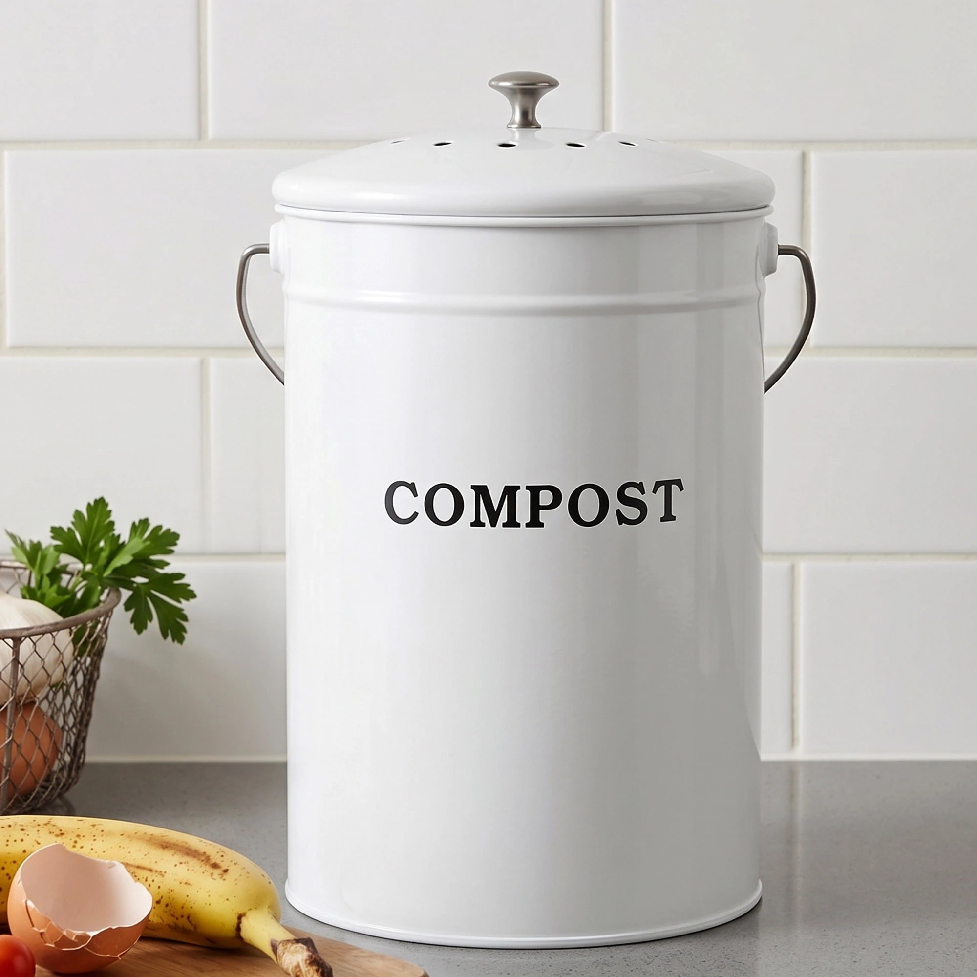 9 Gardeon Kitchen Compost Bin 6L Food Waste Bin - White, 9 of 9