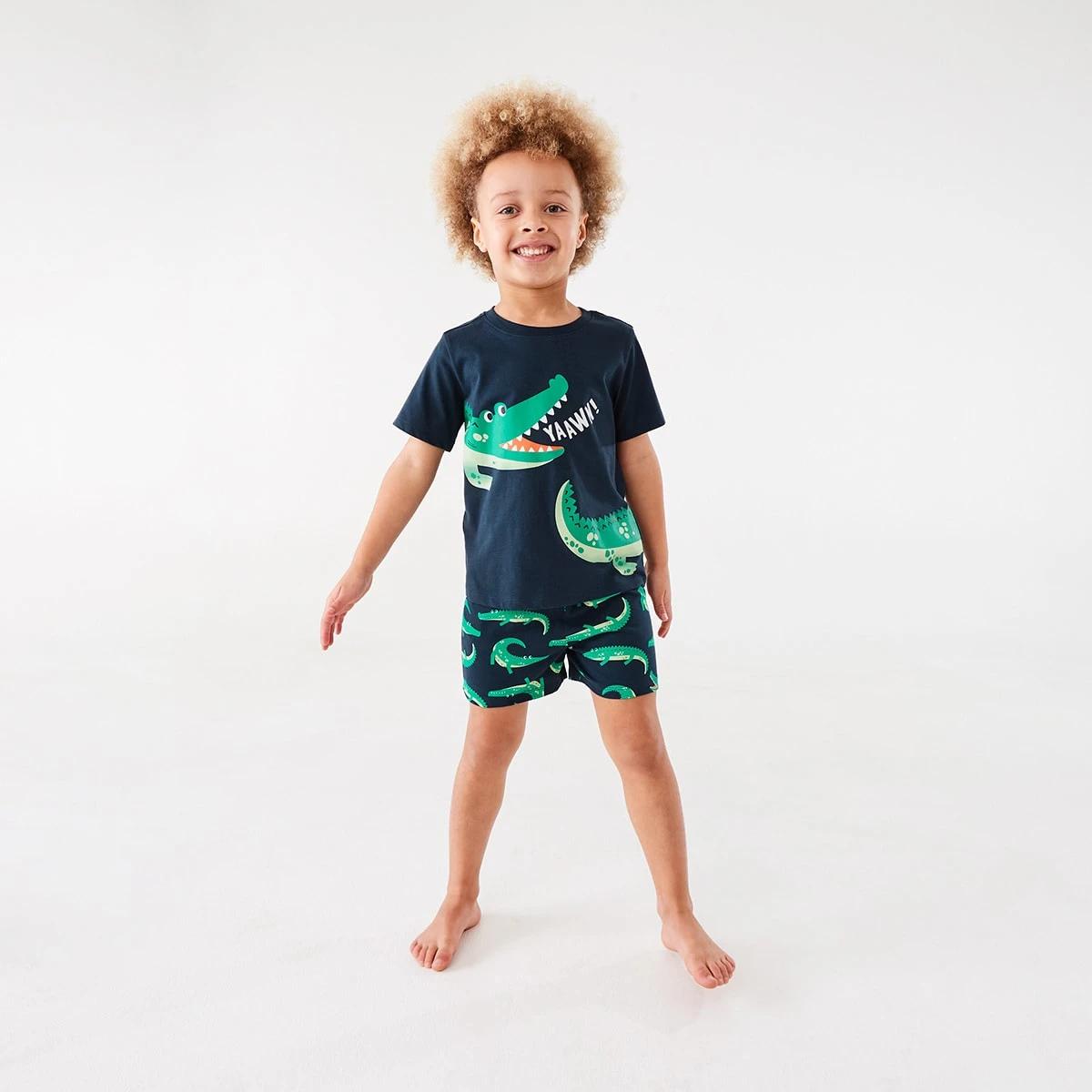 5 Short Sleeve Jersey Knit Pyjama Set Crocdrsblu, 5 of 10