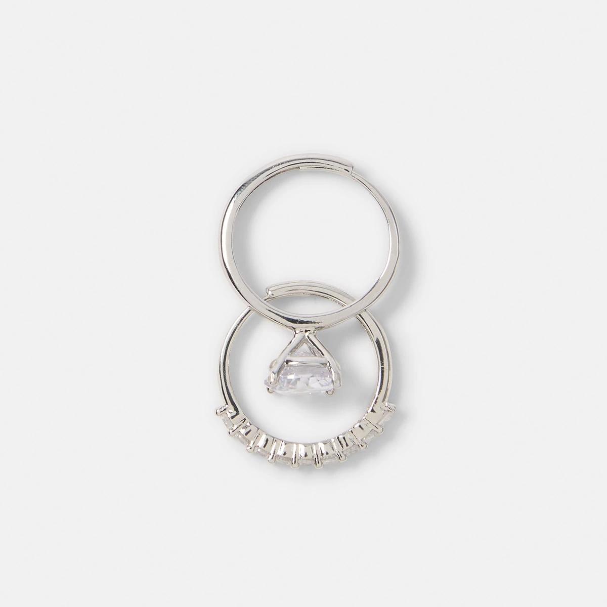 2 2 Pack Statement Round Rings - Silver Tone Silver, 2 of 5