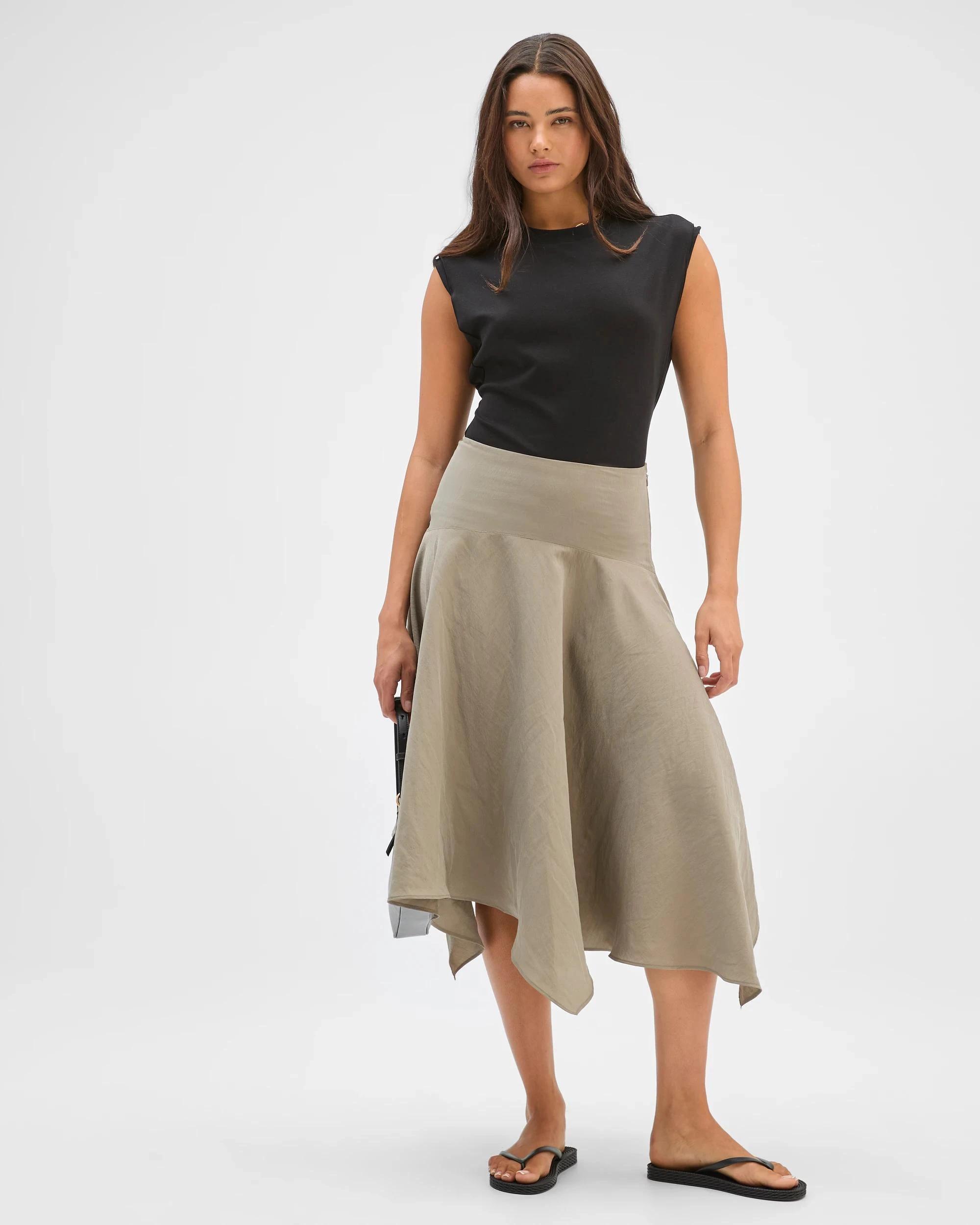 3 Lily Loves Hanky Hem Midi Skirt KHAKI GREEN, 3 of 5