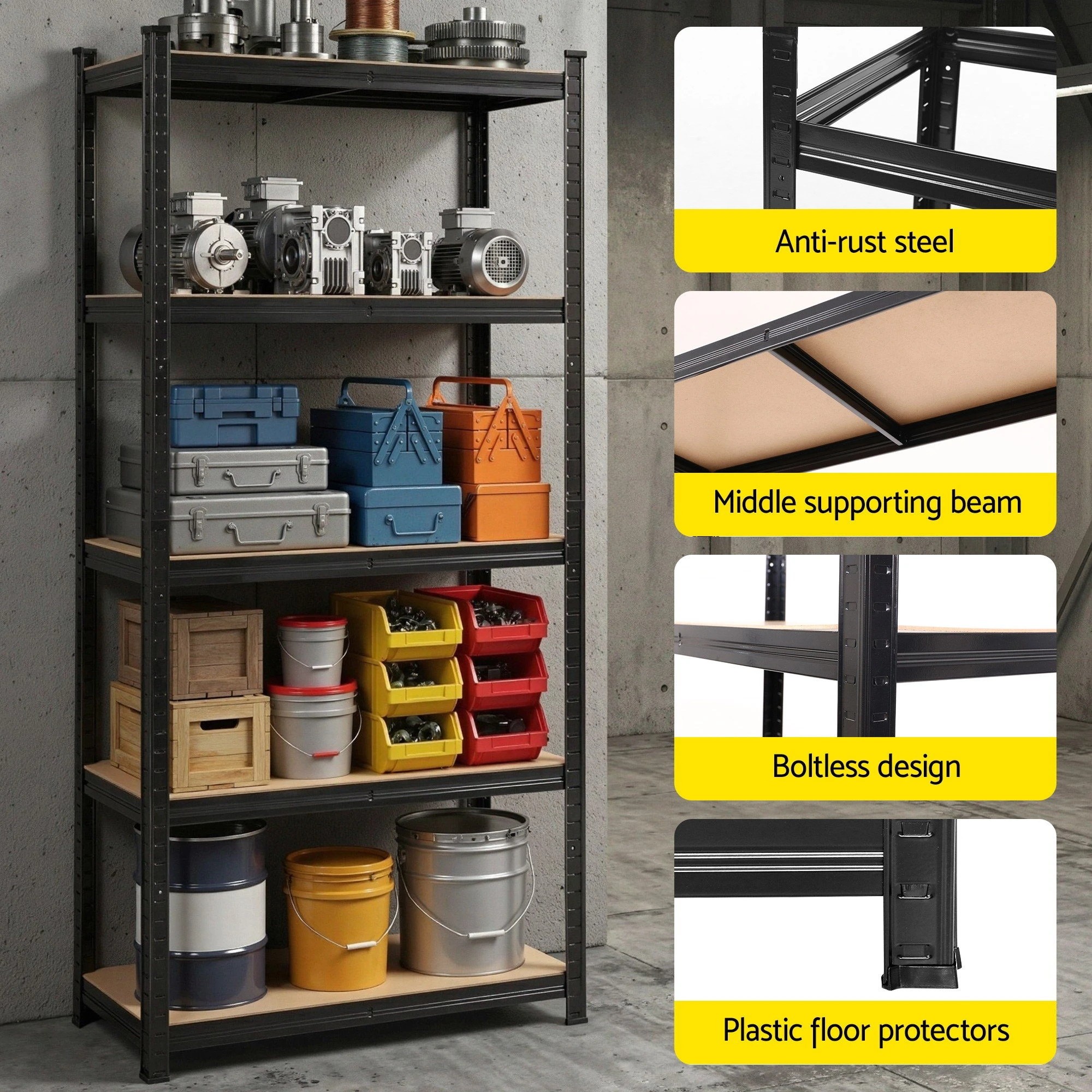 5 Giantz Garage Shelving 1.5X0.7m Warehouse Shelves Storage Rack Pallet Racking - Black, 5 of 7
