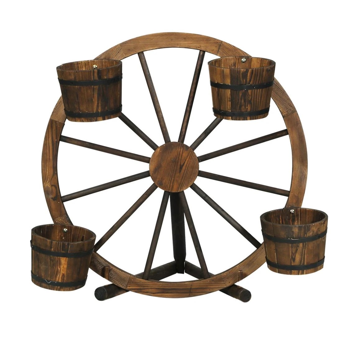 3 Gardeon Garden Decor Plant Stand Outdoor Ornament Wooden Wagon Wheel - Brown, 3 of 6