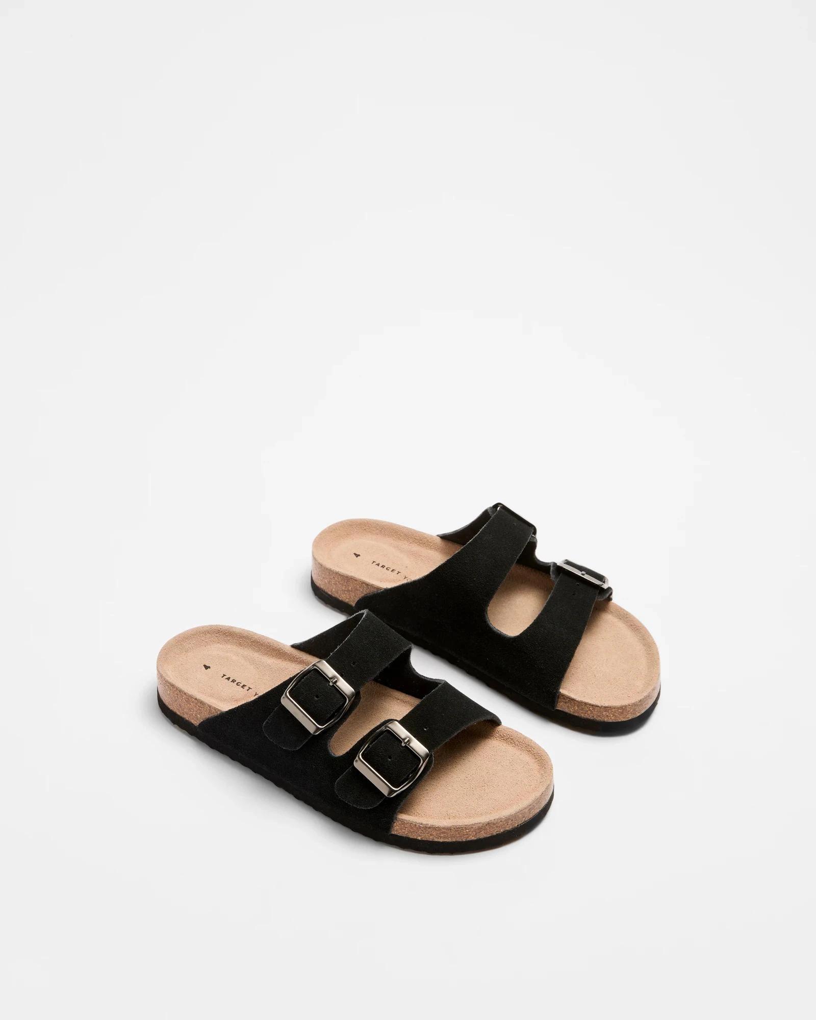 2 Target Boys Youth Leather Moulded Cork Sandals BLACK SUEDE, 2 of 2