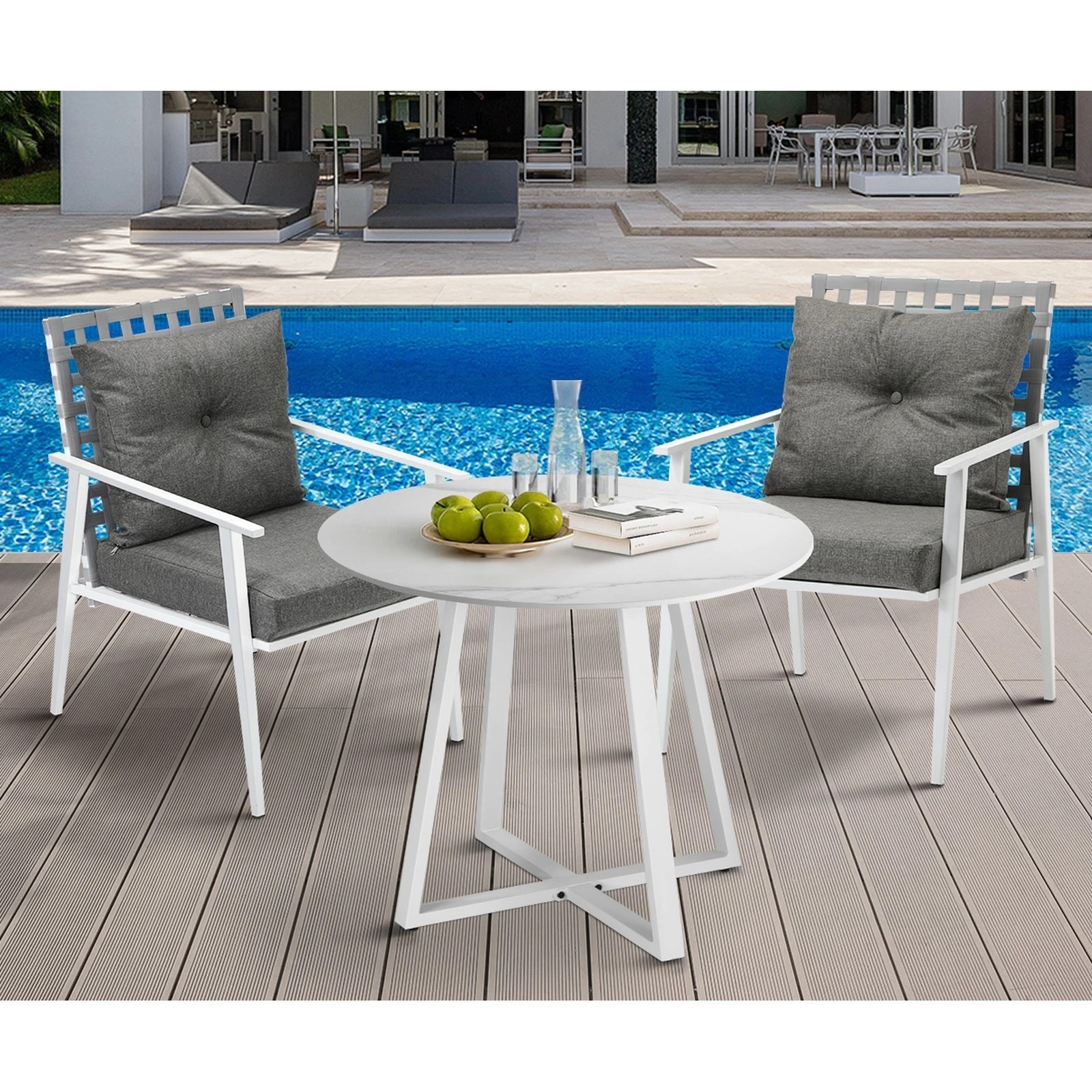 4 Livsip Outdoor Dining Set Patio Furniture Setting 3PCS Round Table Rattan Chair - Multi, 4 of 9