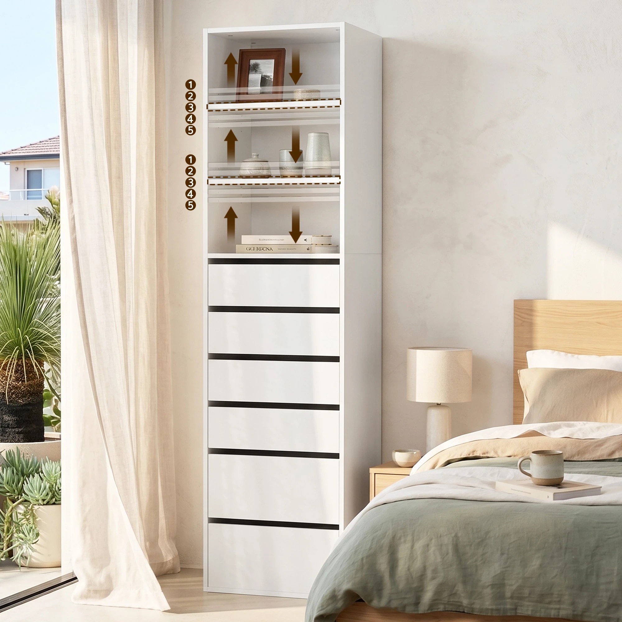 3 Artiss 2x Chest of 6 Drawers Tallboy Cabinet Adjustable Shelf - White, 3 of 7