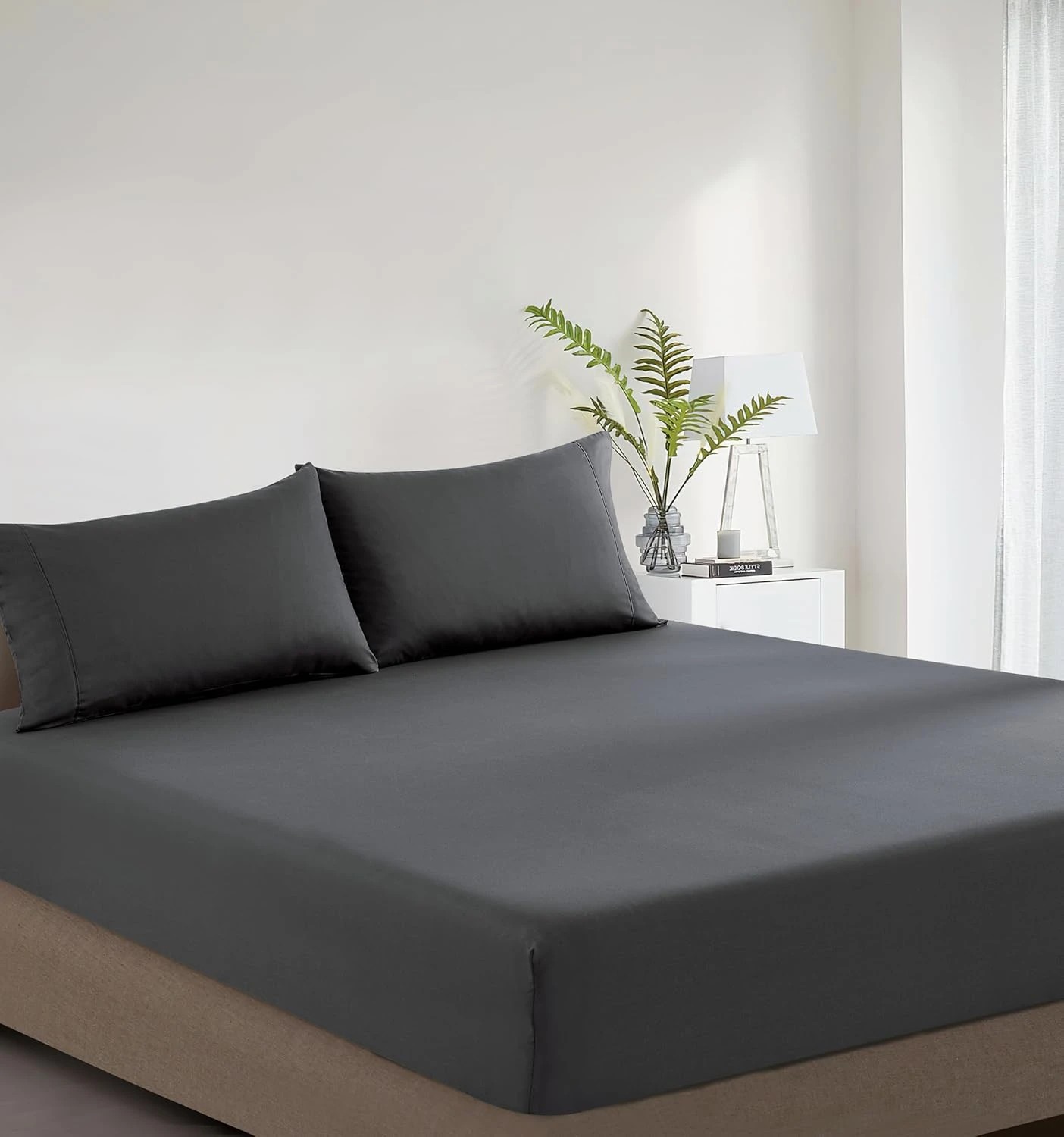 2 Gioia Casa Vintage Washed Cotton Fitted Sheet Set Soft Breathable - King Bed - Charcoal, 2 of 4