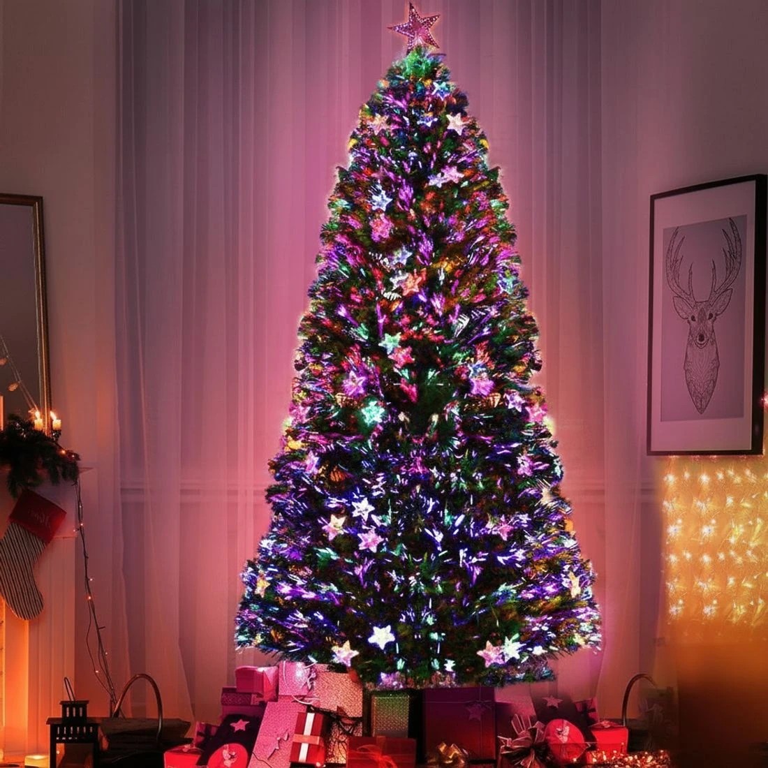 2 Jingle Jollys 2.1m Christmas Tree Optic Fibre LED Xmas tree Colour - Green, 2 of 7