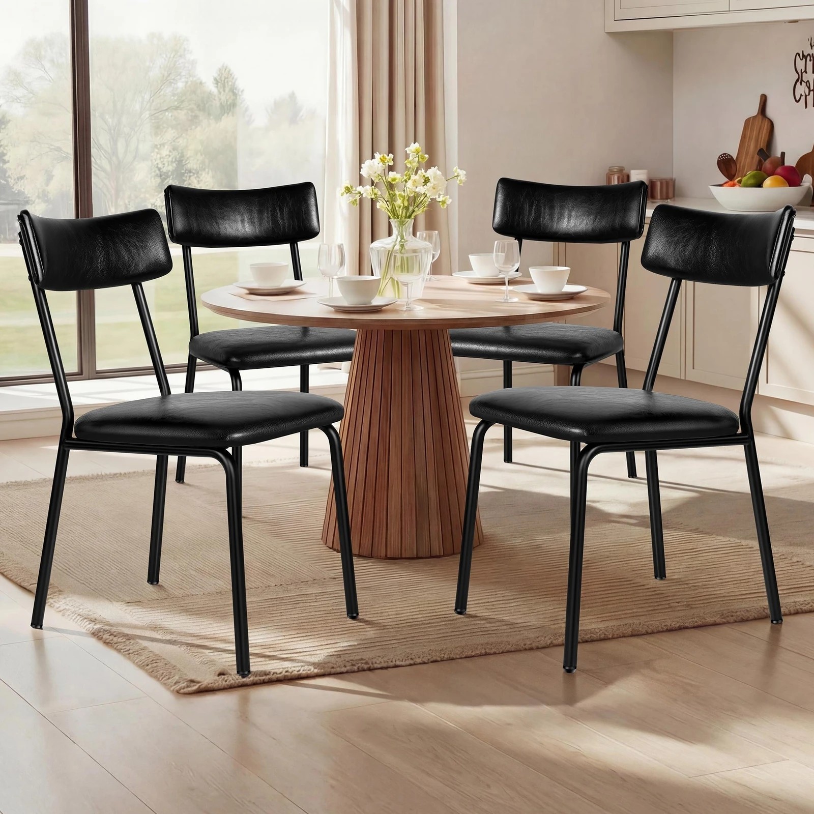 2 Alfordson 4x Dining Chairs Accent Kitchen Lounge Curved Back PU Leather - Black, 2 of 10